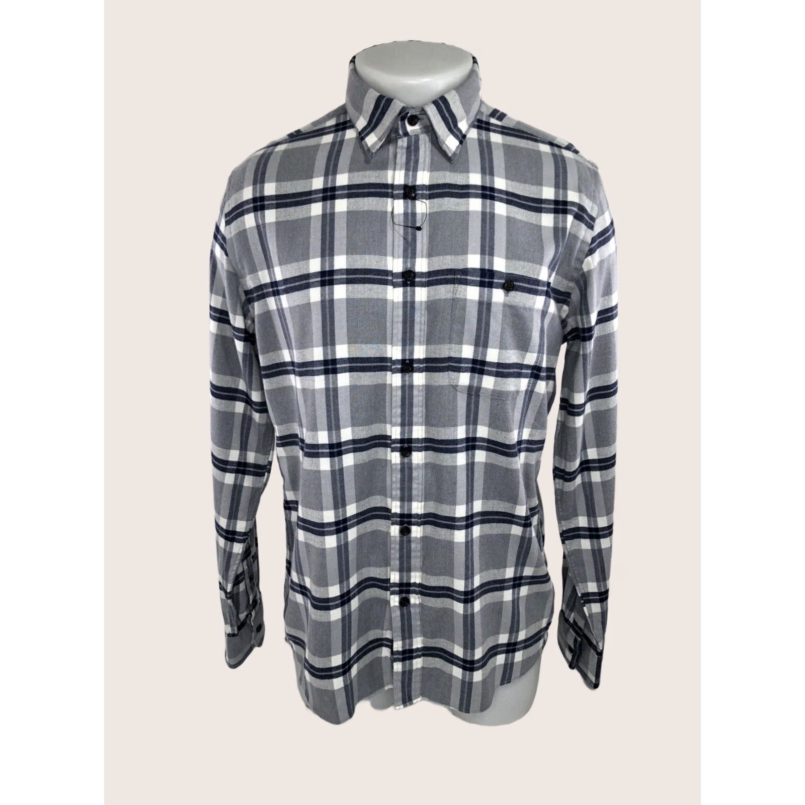 Faherty Faherty Shirt Mens M Flannel Plaid Check Button-Up Long Sleeve Blue / Gray / White Size US M / EU 48-50 / 2 - 1 Thumbnail
