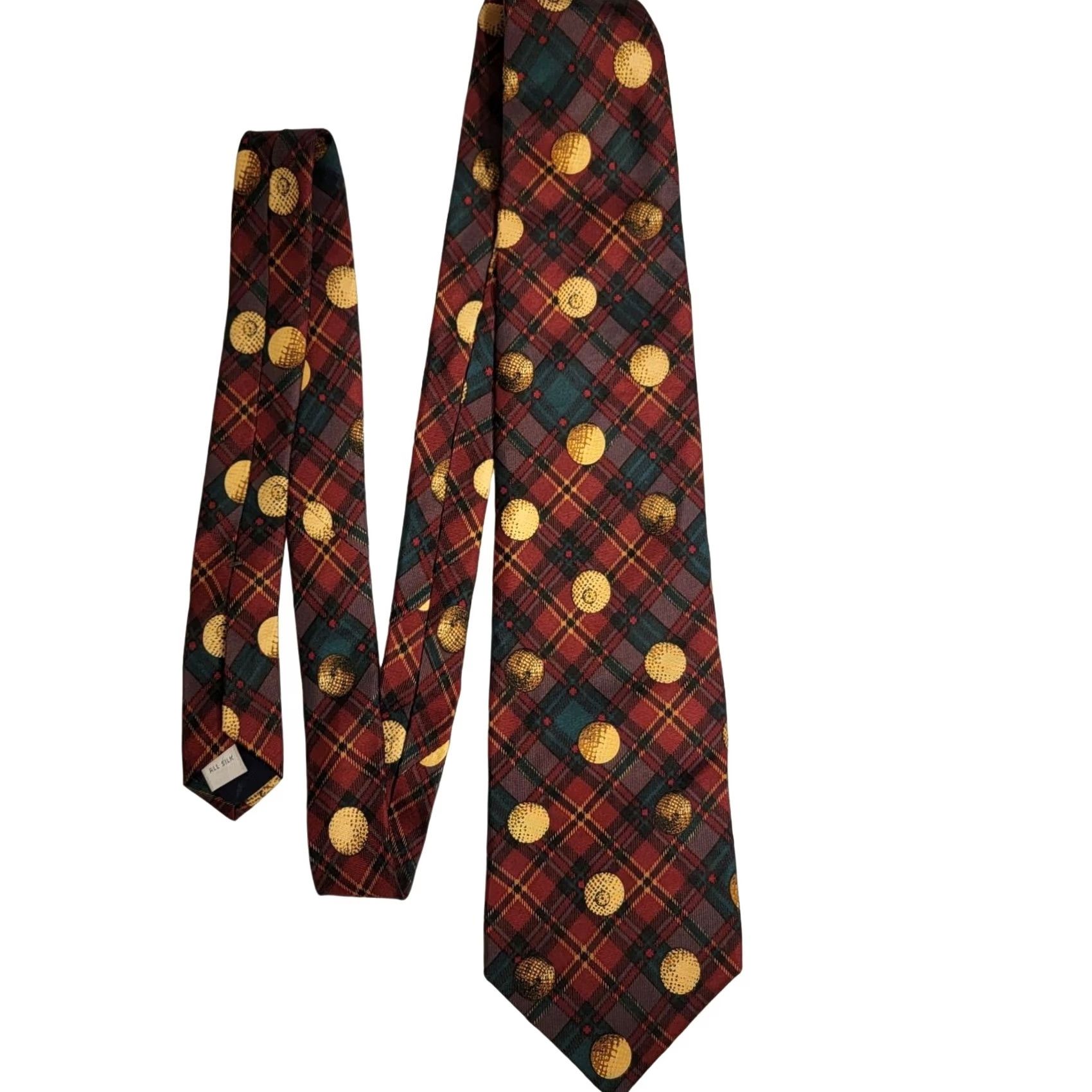 Pierre Cardin Pierre Cardin Designer Silk Tie Red Green Christmas Golf Balls Mens Necktie Size ONE SIZE - 3 Thumbnail