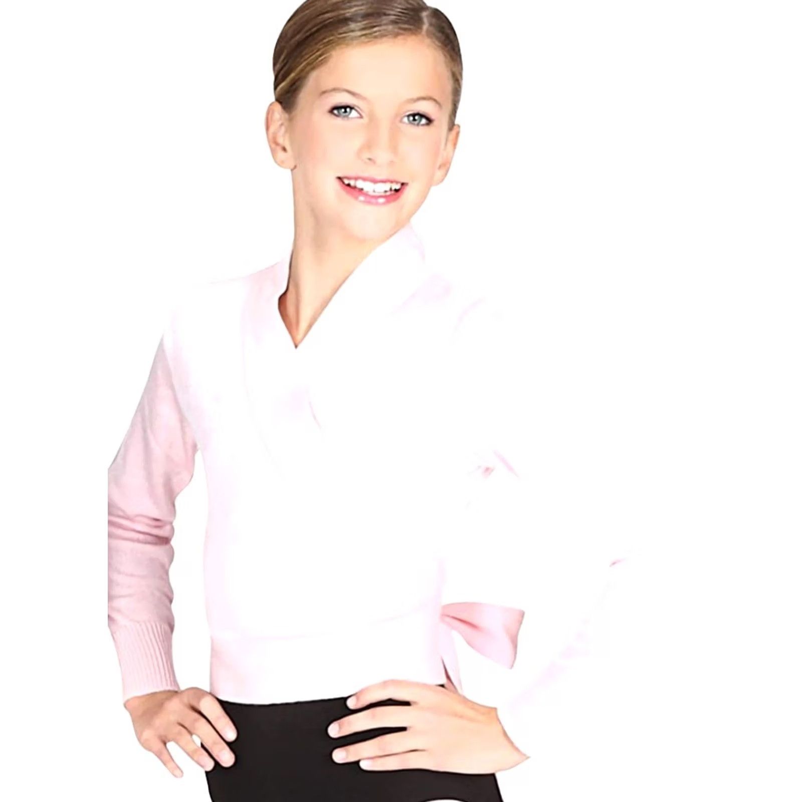 DANCER Pink Wrap Sweater Girls Large Child Eurotard Dance Cardigan Size US L / EU 52-54 / 3 - 2 Thumbnail