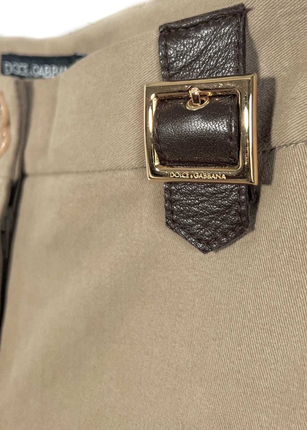 Dolce & Gabbana Dolce & Gabbana Beige Twill Trouser with Brown Leather Trims Size 28" / US 6 / IT 42 - 4 Thumbnail