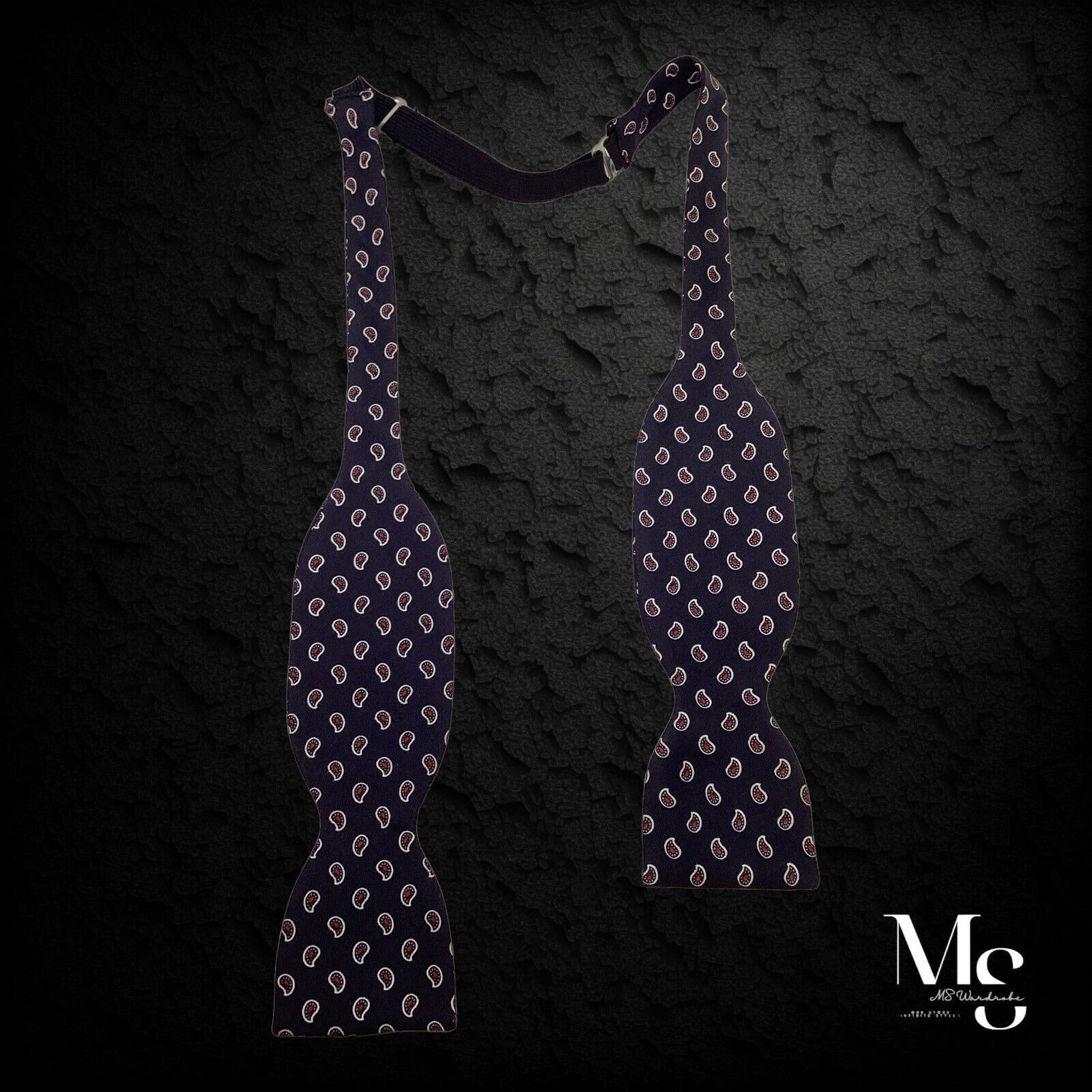 Other Beautiful Navy Blue Paisley Adjustable Self Bow Tie Silk W: Size ONE SIZE - 2 Thumbnail