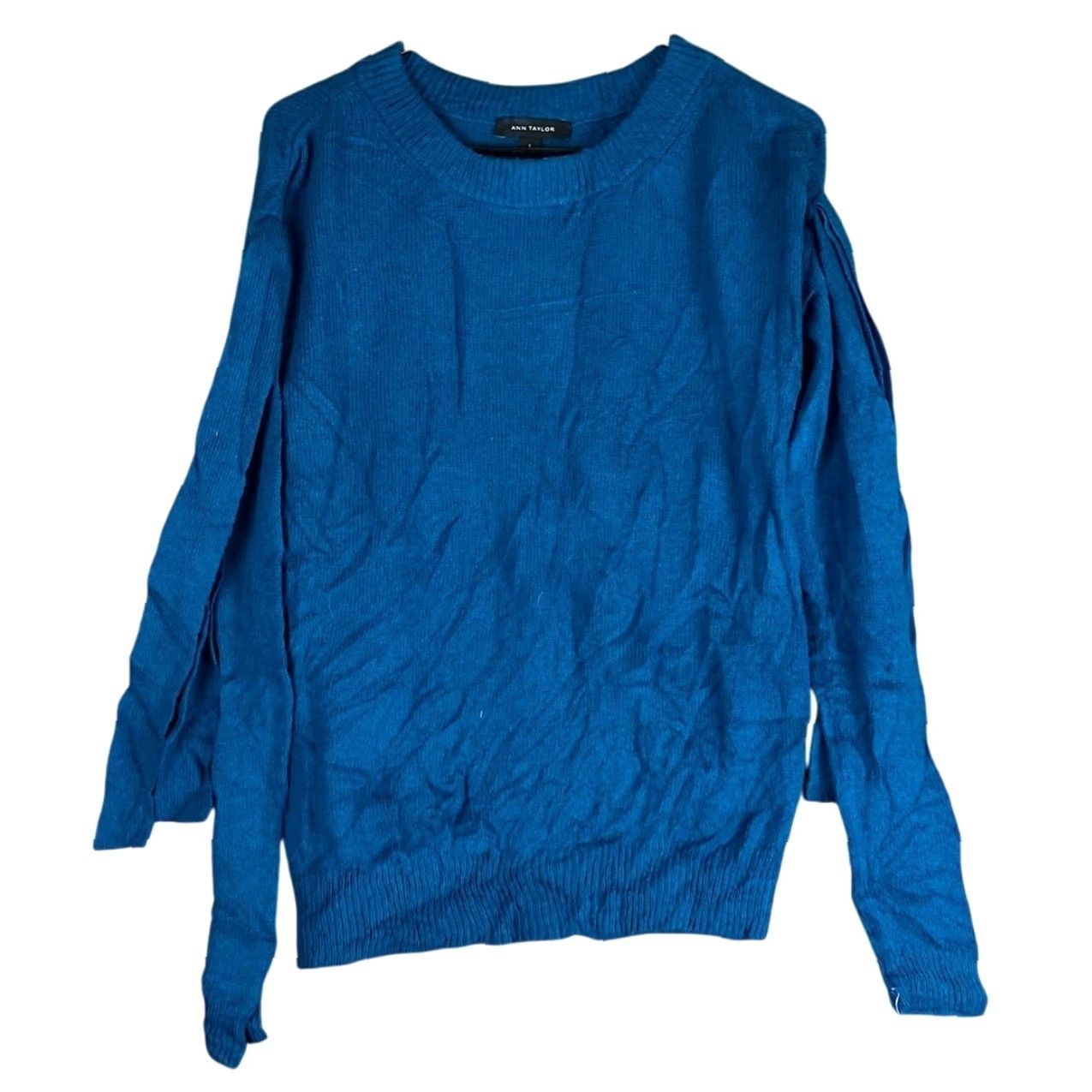 Ann Taylor Ann Taylor Womens Sweater Blue Crew Neck Shoulder Wrap Knit Wool Blend Small Size S / US 4 / IT 40 - 2 Thumbnail