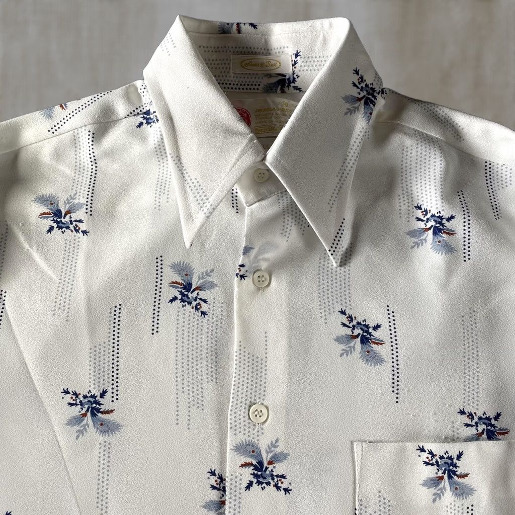 Sears VINTAGE Sears Kings Road Shirt Mens Medium Tall White Floral Polyester 70s Size US L / EU 52-54 / 3 - 1 Thumbnail