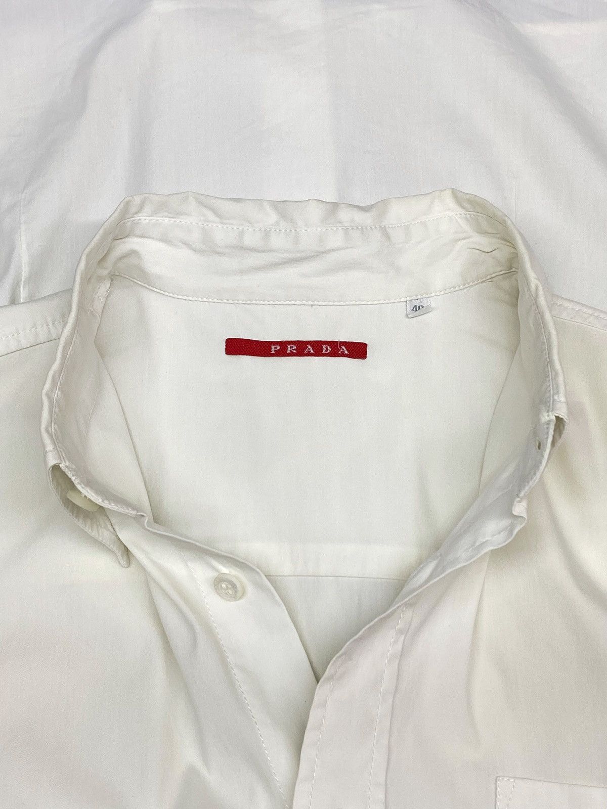 Prada Prada Tab Logo White Elastic Cotton Blend Pocket Shirt Size US M / EU 48-50 / 2 - 15 Thumbnail