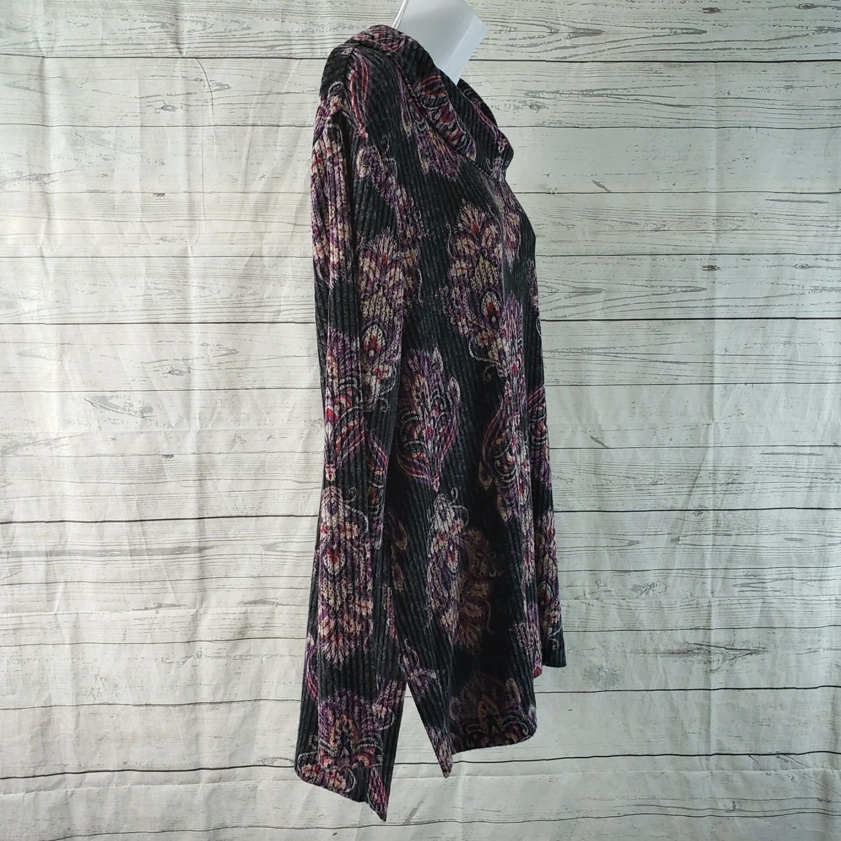 Vintage Chicos Zenergy Womens Blouse Shirt long sleeve L Gray Purple Ribbed Cowl Neck Pullover Size L / US 10 / IT 46 - 3 Thumbnail