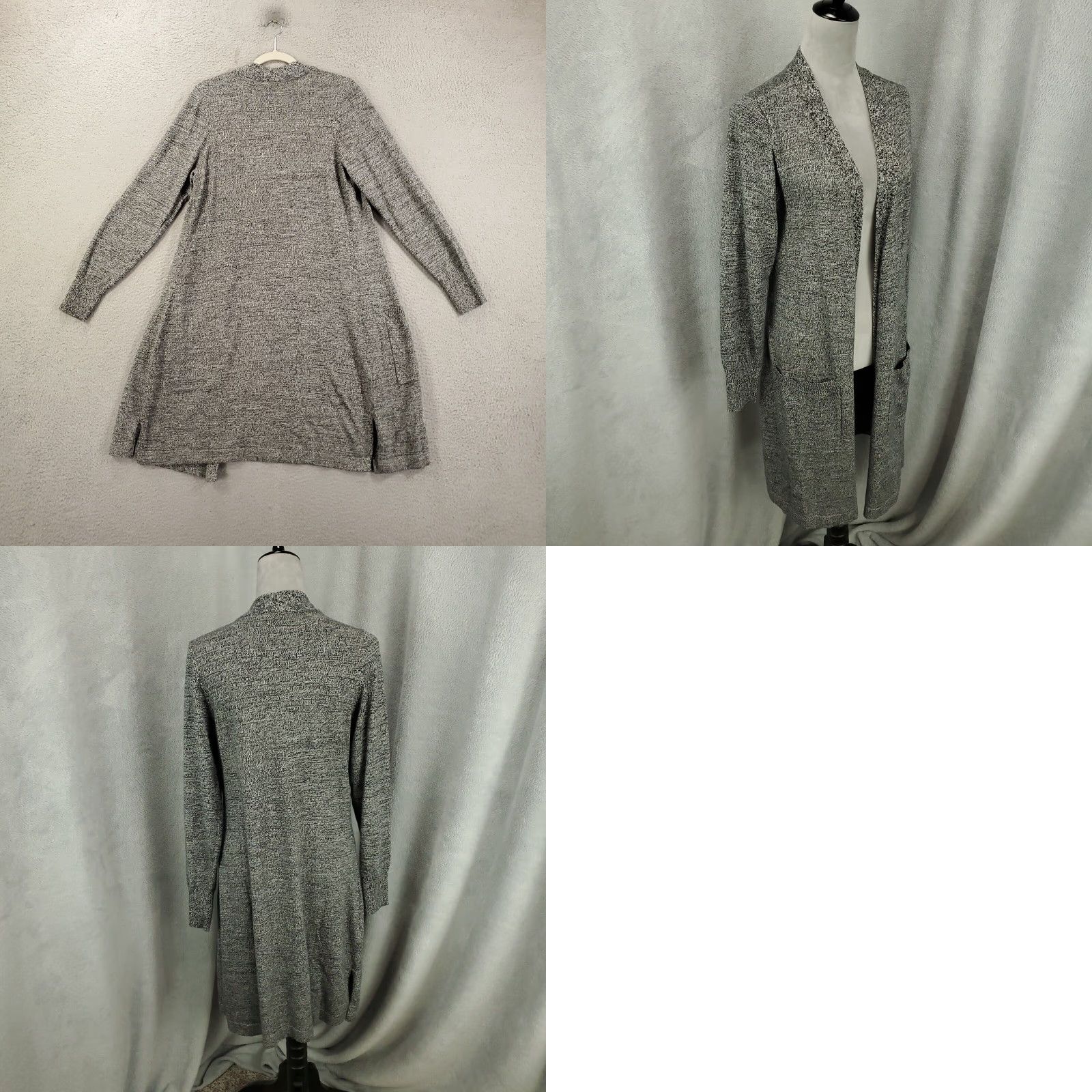 Vintage Womens Cardigan Size M Open Pockets Long Sleeve Longline Black Heathered Gray Knit Open Cardigan Women Regular D&Co. Vintage No 90s? Size M / US 6-8 / IT 42-44 - 8 Thumbnail