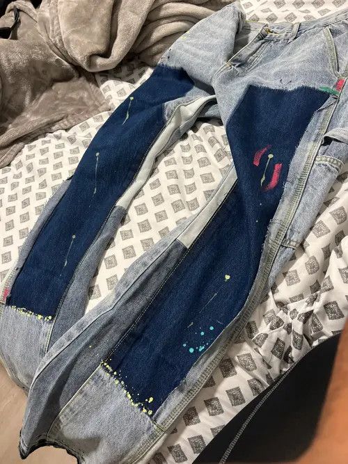 Jean Distressed Splash Ink Flare Jeans Urban Streetwear Size US 36 / EU 52 - 3 Thumbnail