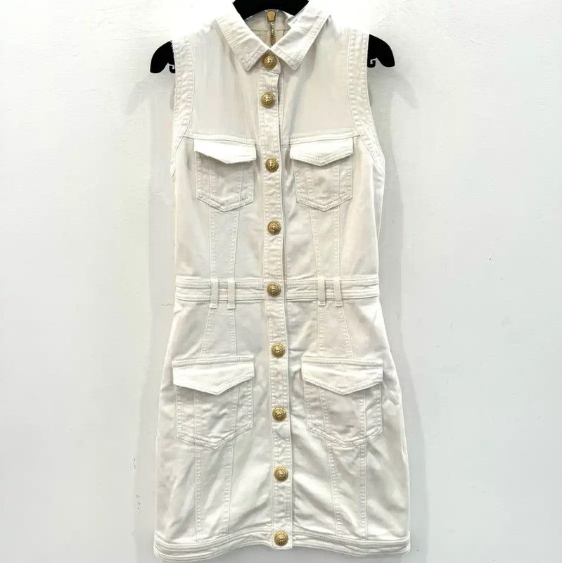 Balmain Balmain White Cotton Women’s Dress Size S 0089 Size S / US 4 / IT 40 - 1 Thumbnail