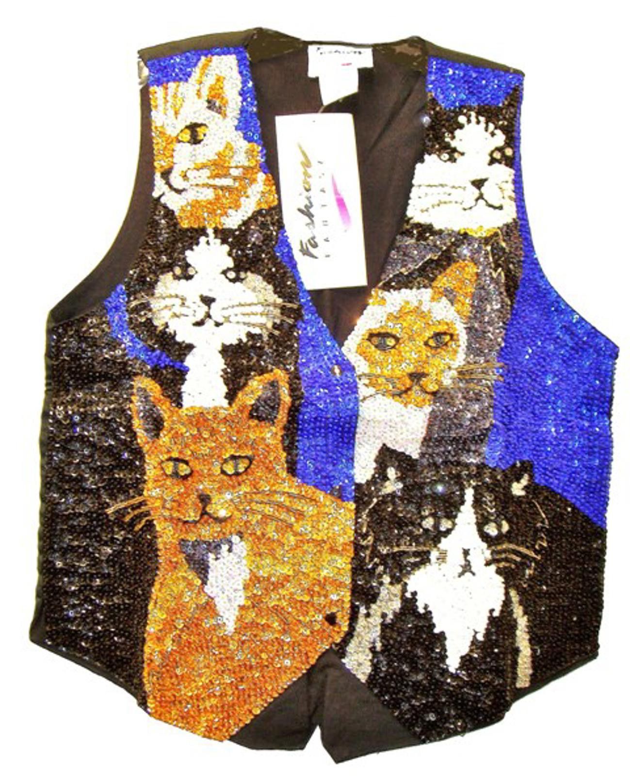 Designer Sequin Vest FANCY FELINES Size ONE SIZE - 1 Preview