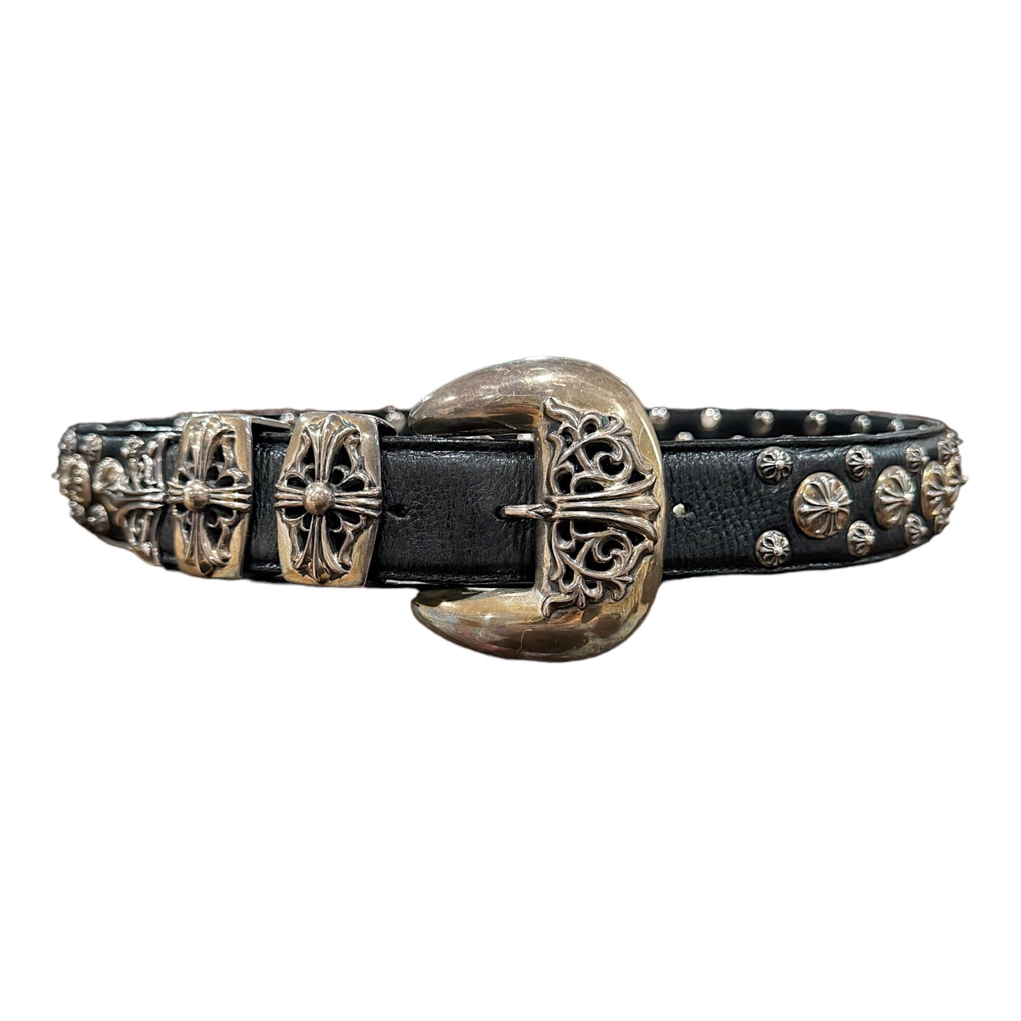 Pre-owned Chrome Hearts Studded Leather Belt Black (.925 Silver)