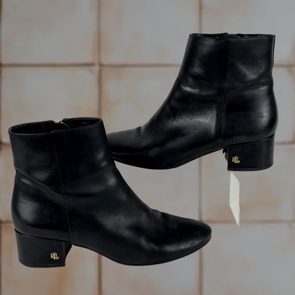 Ralph Lauren Lauren Ralph Lauren Bootie Women's 10B Welford Black Leather Block Heel Ankle Boot Shoe Size US 10 / IT 40 - 1 Thumbnail