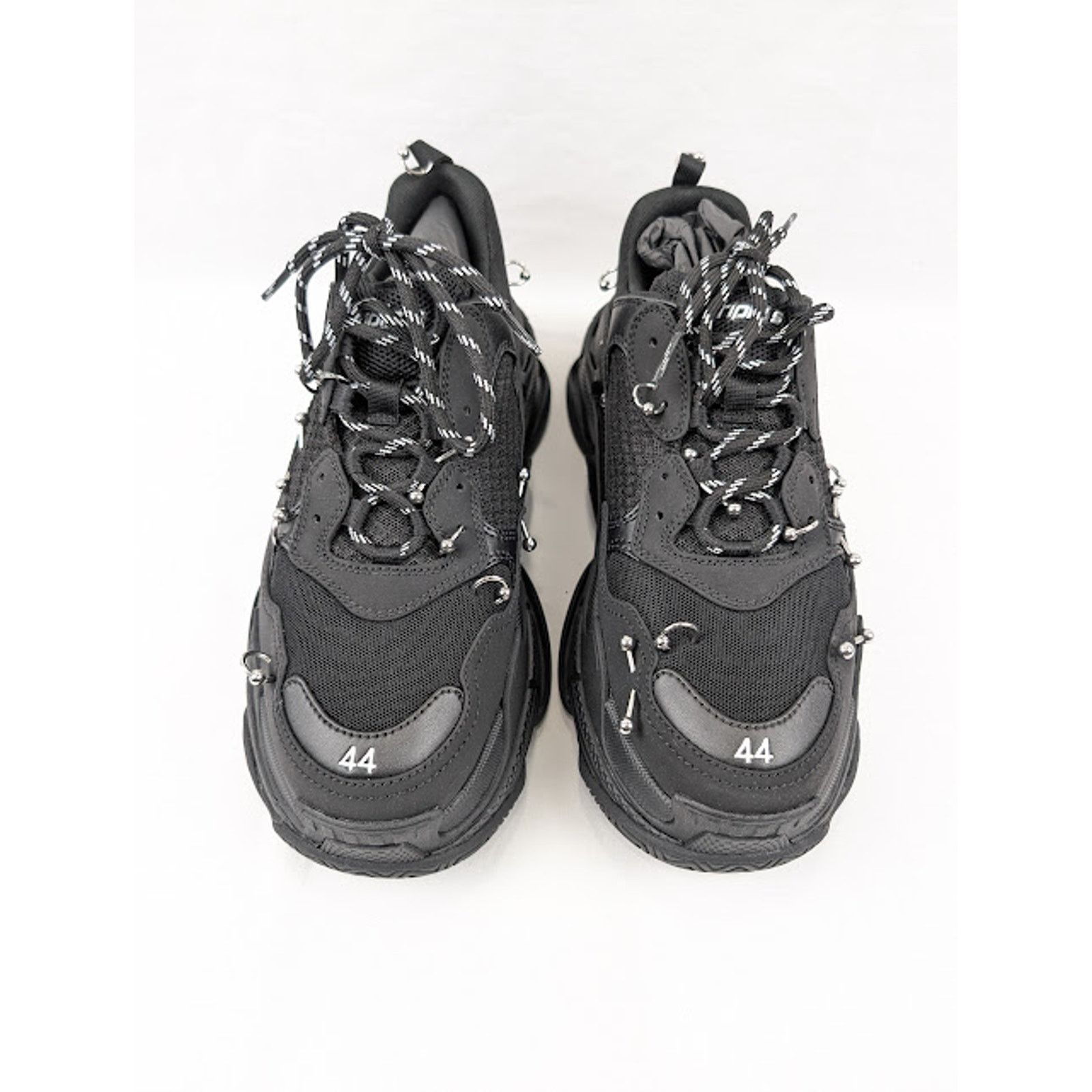 Balenciaga o1rshd1 Triple S Soccer Sneakers in Black/Silver Size US 13 / EU 46 - 16 Thumbnail