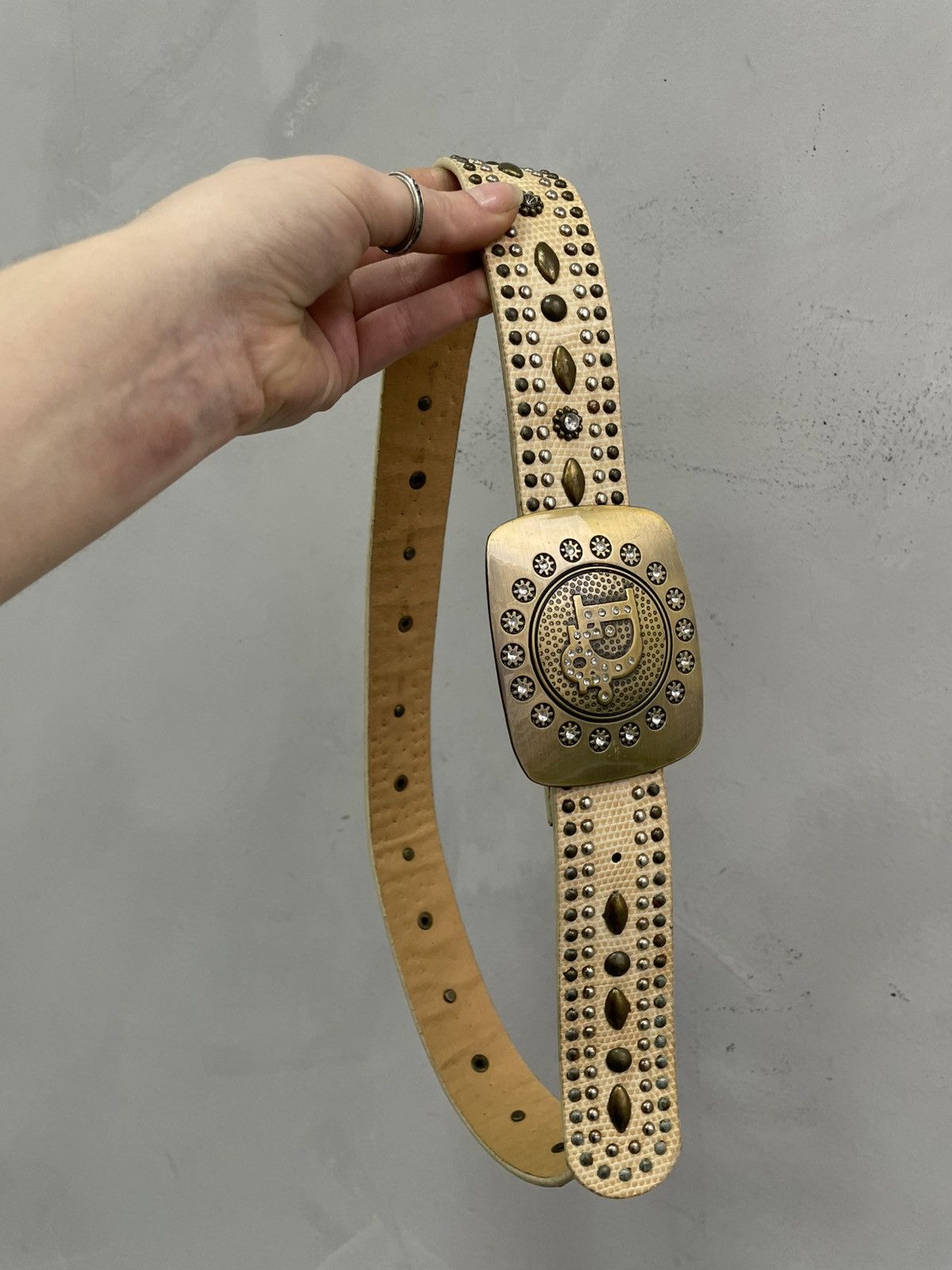 Japanese Brand Rare leather Dior style studded rhinestones punk belt y2k Size ONE SIZE - 6 Thumbnail