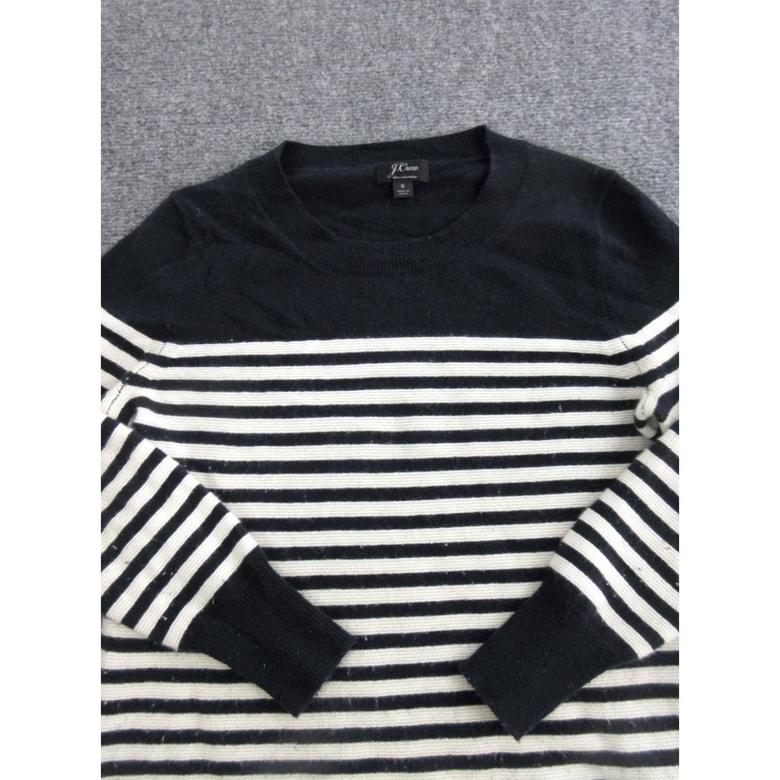 J.Crew J.CREW Sweater Womens S Black 100% Cashmere Crewneck Striped Knit Pullover Size S / US 4 / IT 40 - 2 Thumbnail