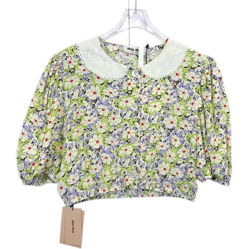 Miu Miu Miu Miu Green Cotton Short Sleeve T-Shirt . Size L / US 10 / IT 46 - 1 Thumbnail