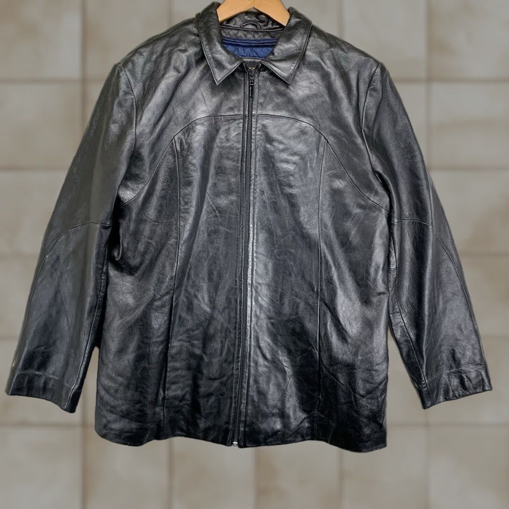 Vintage Pelle Studio Wilsons Mens Black Leather Jacket Thinsulate Full-Zip Blue Lined Size US L / EU 52-54 / 3 - 1 Thumbnail