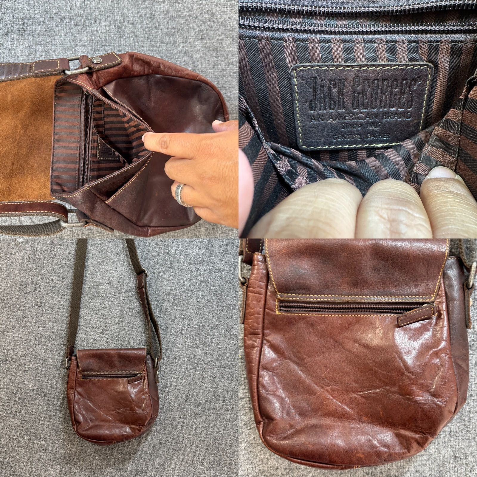 George Jack Georges Brown Leather Crossbody Shoulder Bag Adjustable Strap Size ONE SIZE - 8 Thumbnail