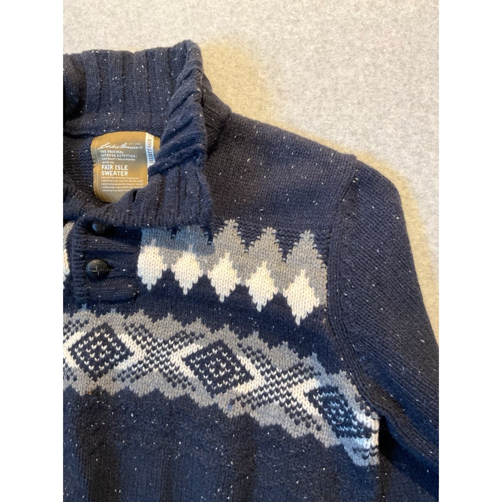 VINTAGE Eddie Bauer Heritage Wool Nordic Sweater Men L Navy XL Dresswear / Casual / Holiday / Fair Isle Pullover - Chest 48 Length 29 Sleeve 27