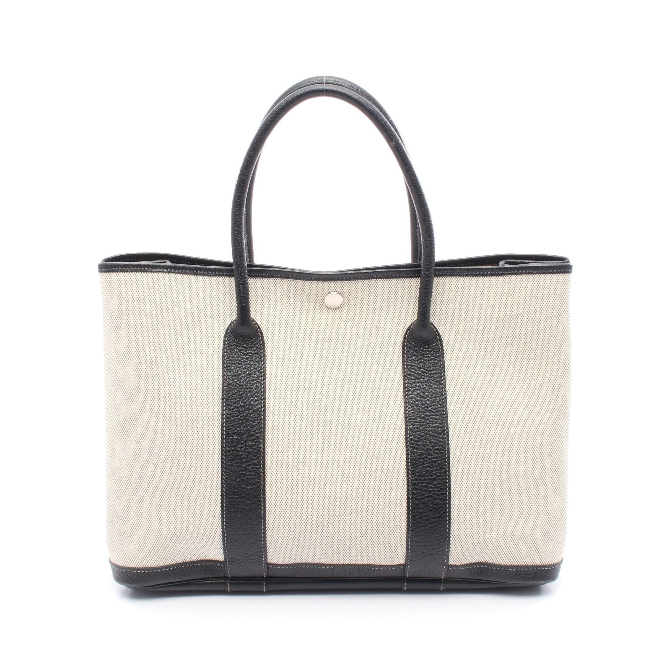 Hermes Garden Party Pm Handbag Tote Bag Toile Ash Negonda Leather Beige Black Silver Hardware J Carved Stamp, Women's