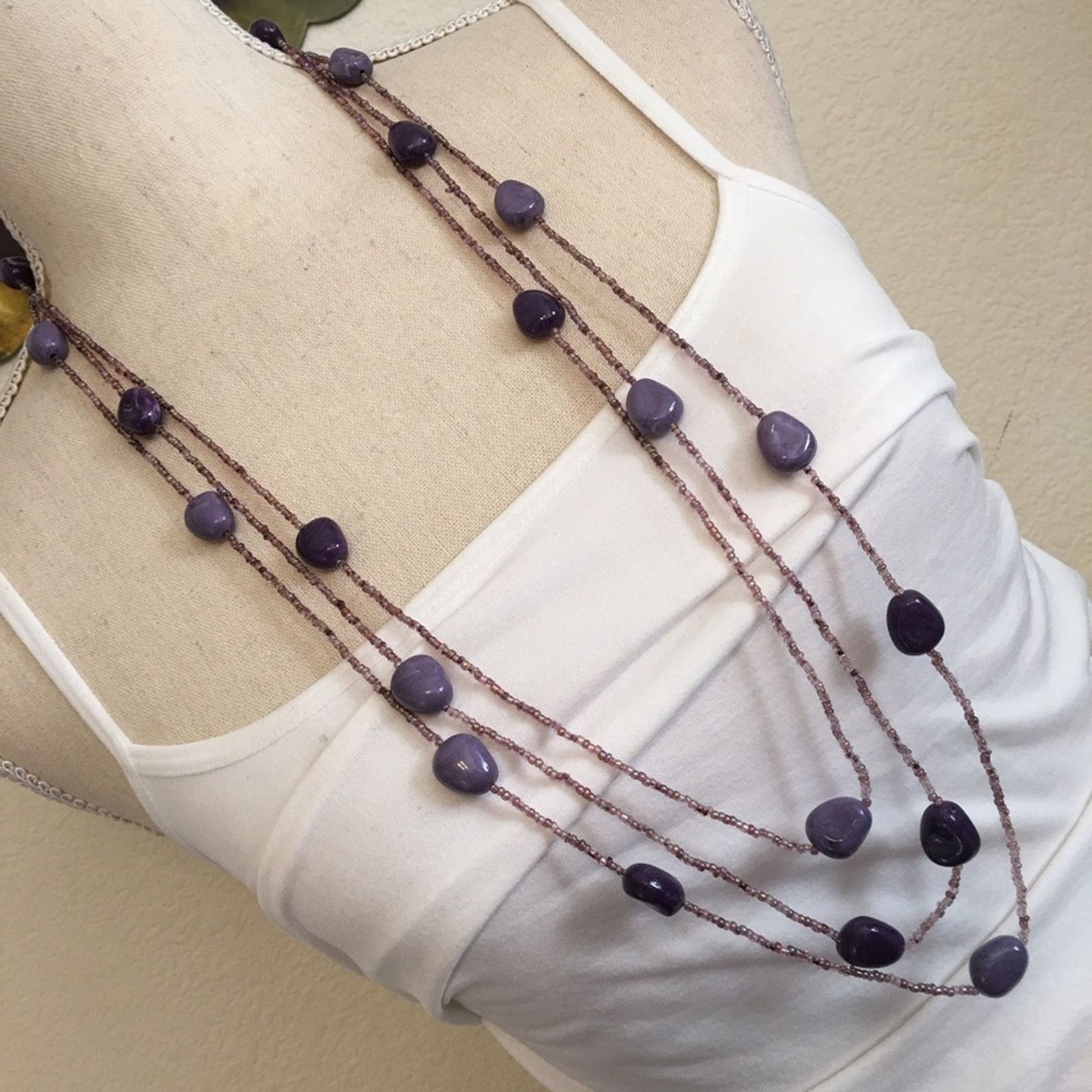 Jewelry Purple tone glass bead long layered necklace Size ONE SIZE - 3 Thumbnail