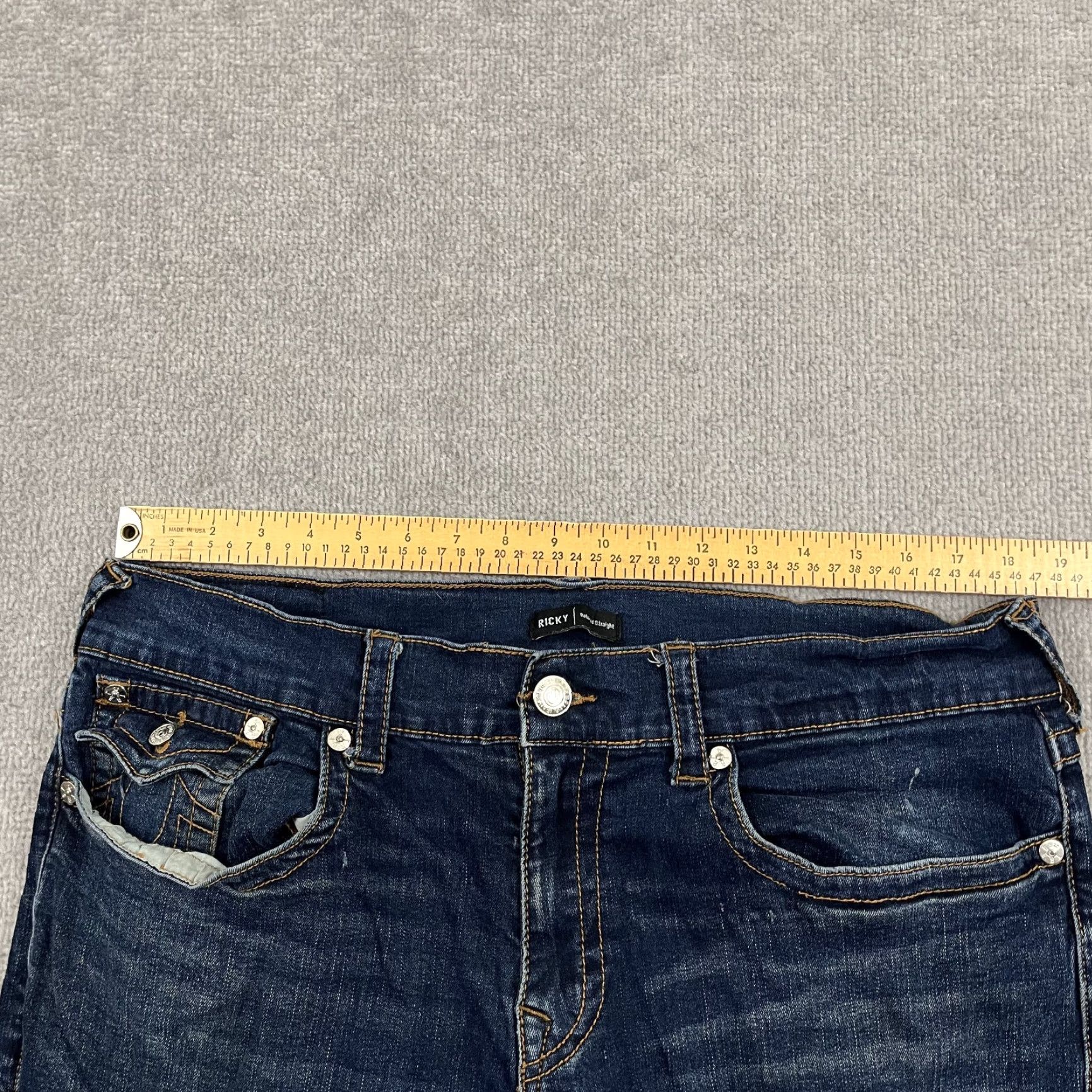 True Religion TRUE RELIGION Ricky Jeans Mens 38 x 31 Blue Relaxed Straight Stretch Flap Pocket Denim 5-Pocket Design Mens Jeans Ricky 90s Grunge Hip Hop - blue Size US 38 / EU 54 - 5 Thumbnail