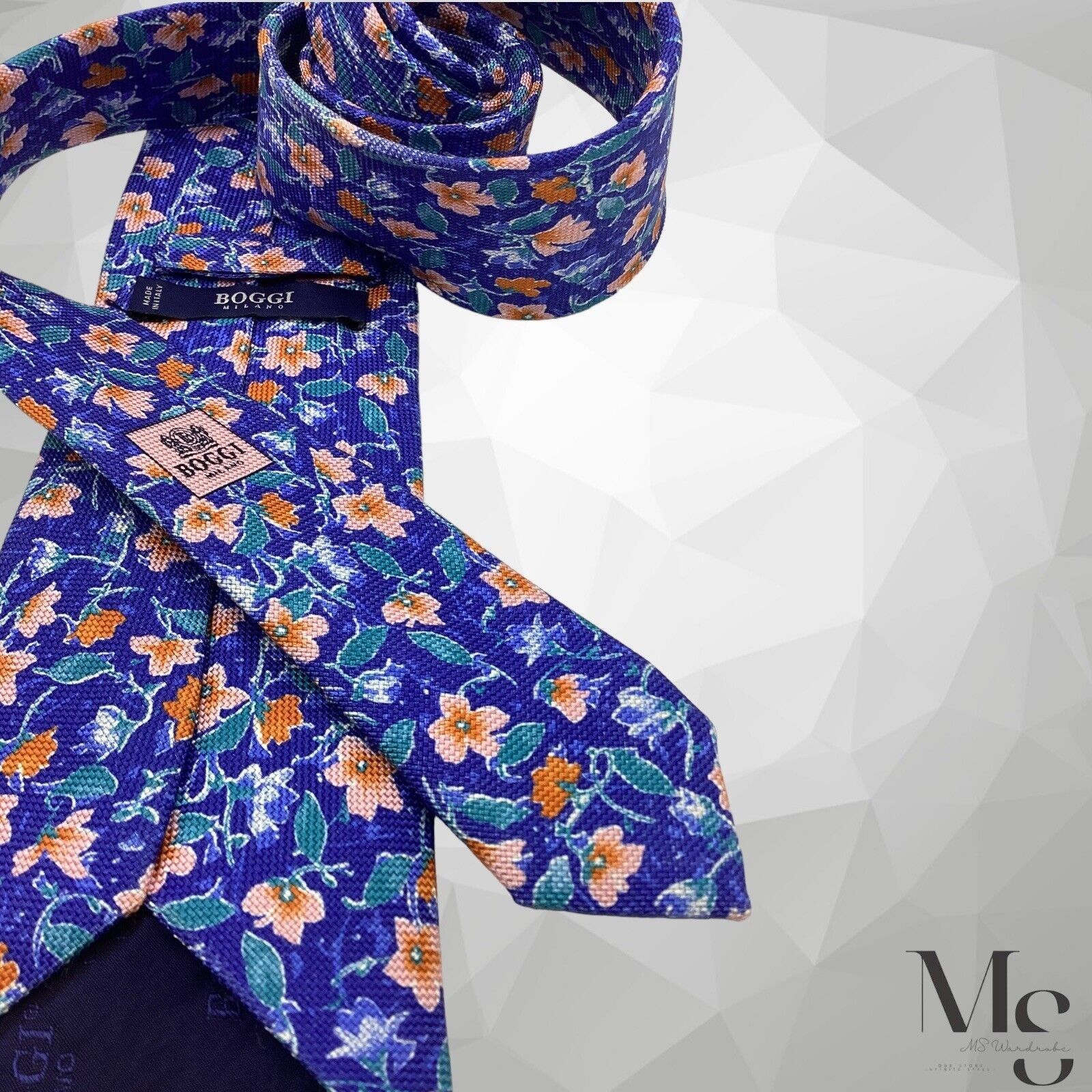 Boggi BOGGI MILANO XL Blue Floral Luxury Silk Tie Made In Italy W: Size ONE SIZE - 6 Thumbnail