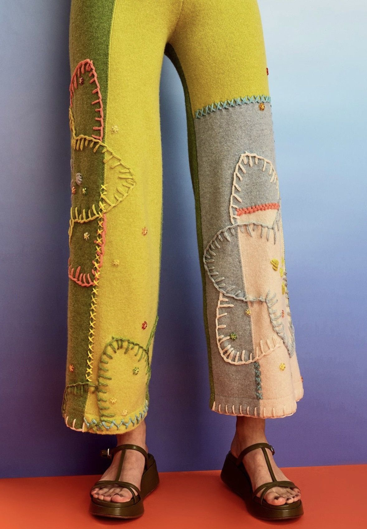 Yan Yan Knits YanYan Sunblock Colorblock Lambswool Wide Leg Pants NWOT Size 27" / US 4 / IT 40 - 5 Thumbnail