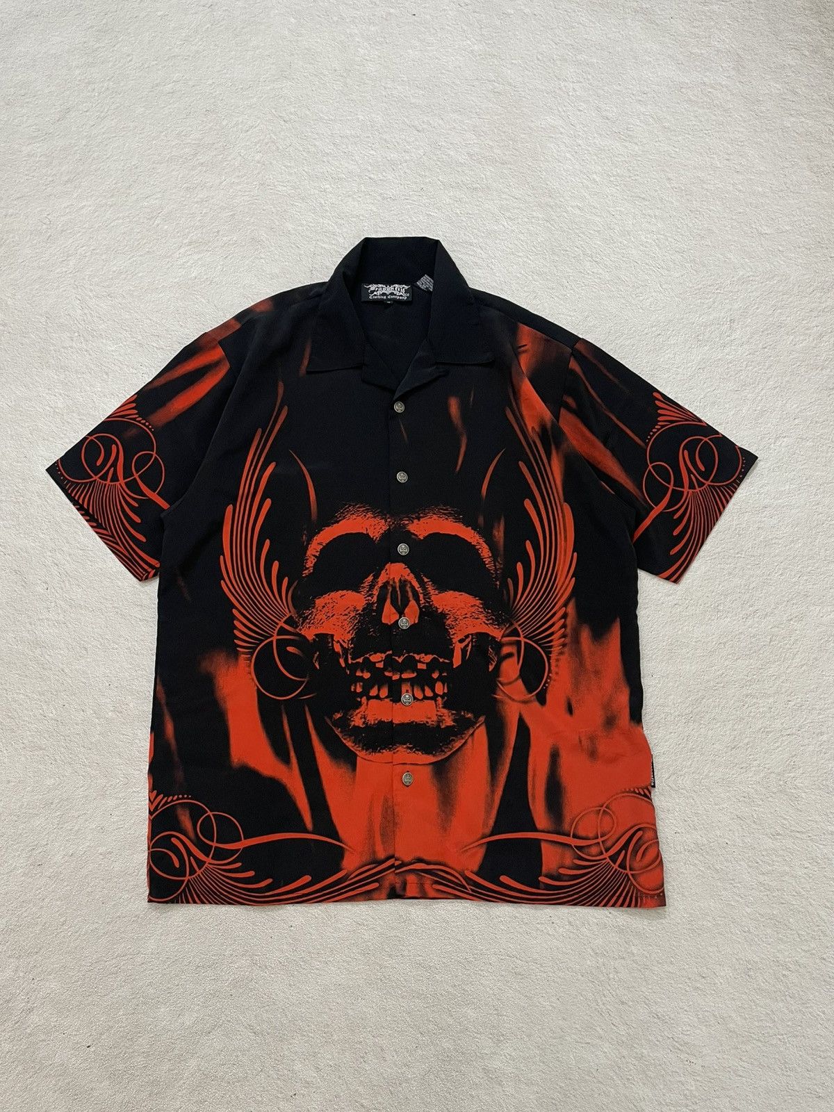 If Six Was Nine 2000s Japan Skull Poem Graphic Open Collar Punk Gothic Shirt Size US XXL / EU 58 / 5 - 1 Thumbnail