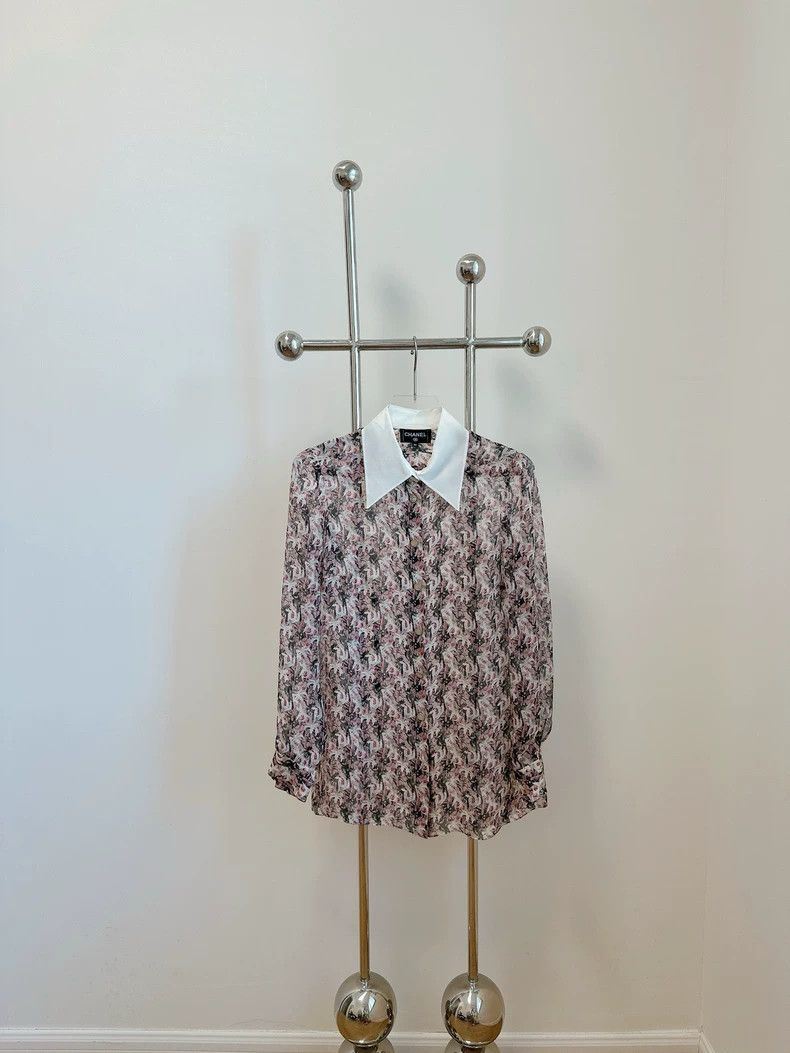 Chanel 23A broken flower mulberry silk shirt