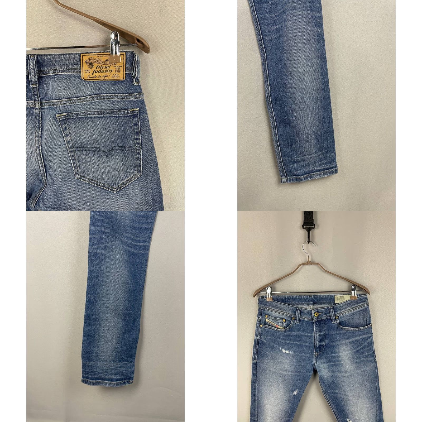 Diesel Diesel Industry Jeans Mens Regular 32 Blue Denim Distressed 5-Pocket Button Zip Skinny) Size US 31 - 10 Thumbnail