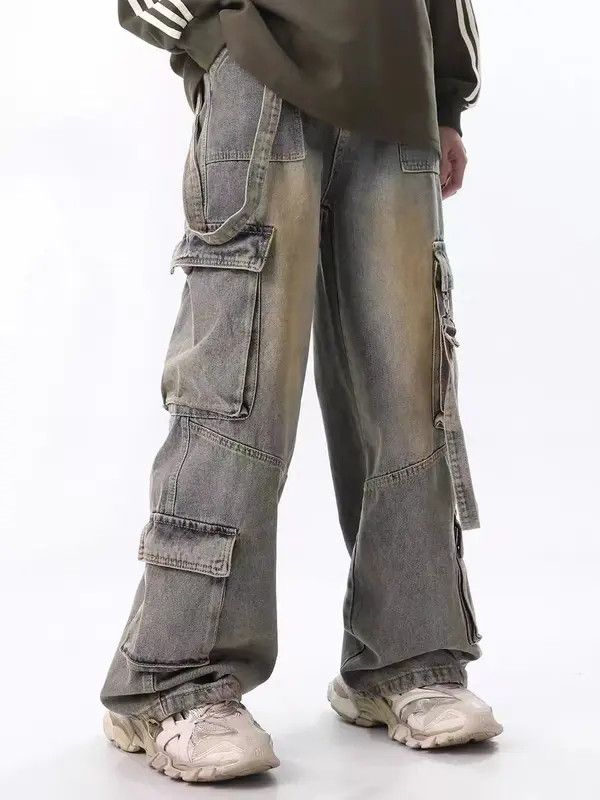 VIBE Retro Yellow Mud-Dye Distressed Pocket Cargo Jeans Size US 32 / EU 48 - 7 Thumbnail
