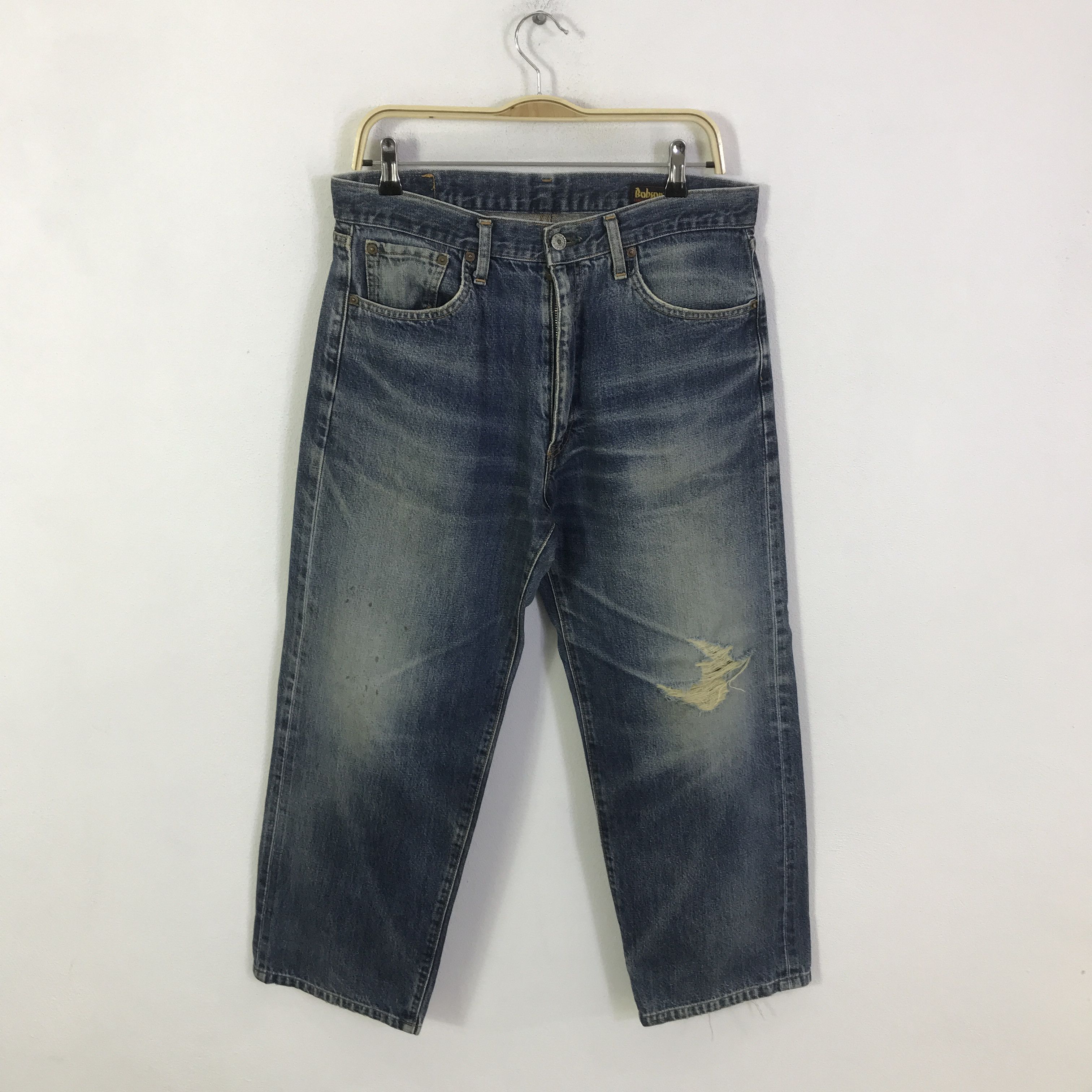 Japanese Brand bobson distressed Baggy denim pants K74B14 Size US 33 - 1 Thumbnail