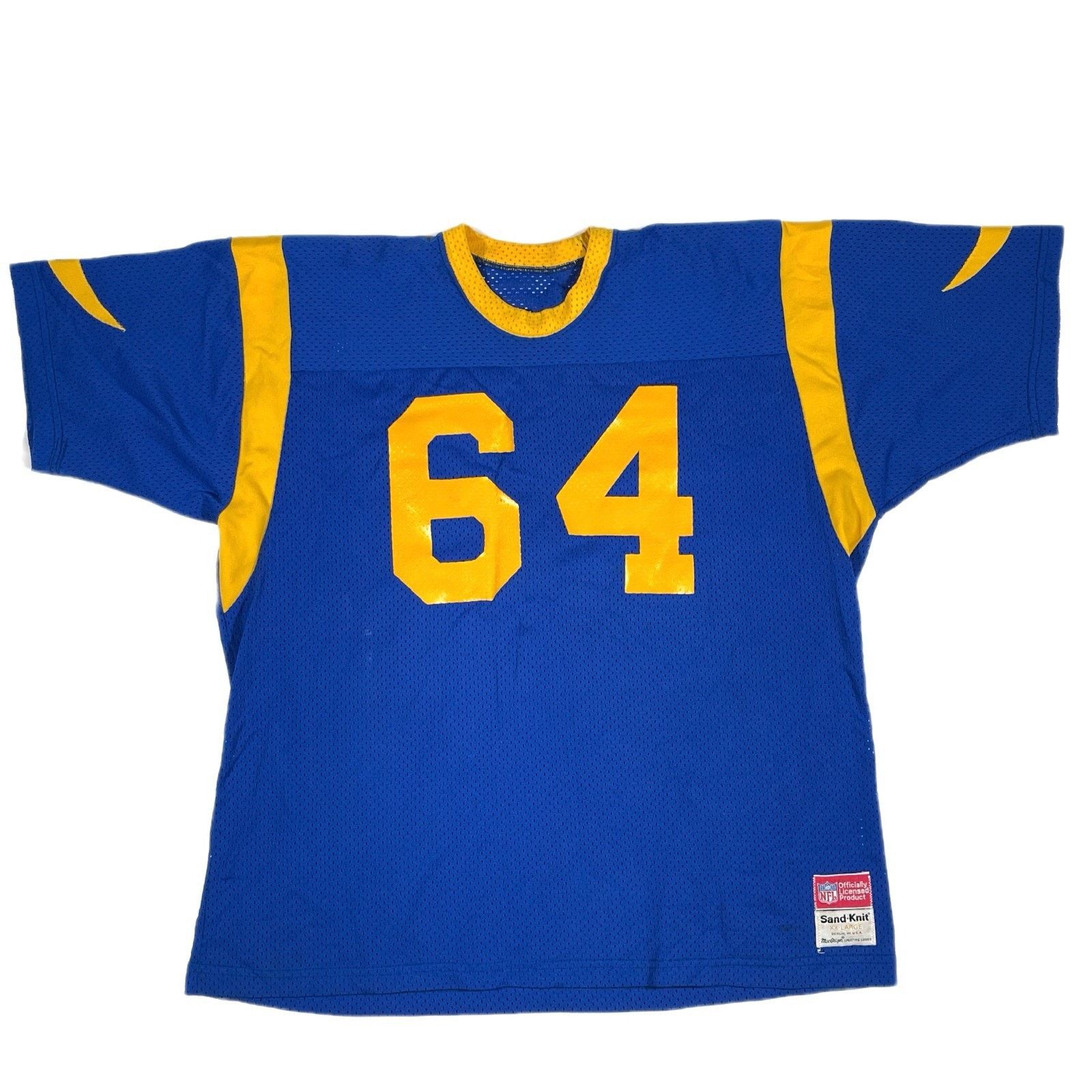 NFL × Vintage VINTAGE 90s Sand Knit NFL St Louis Rams 64 Blue Jersey Size US XXL / EU 58 / 5 - 1 Thumbnail