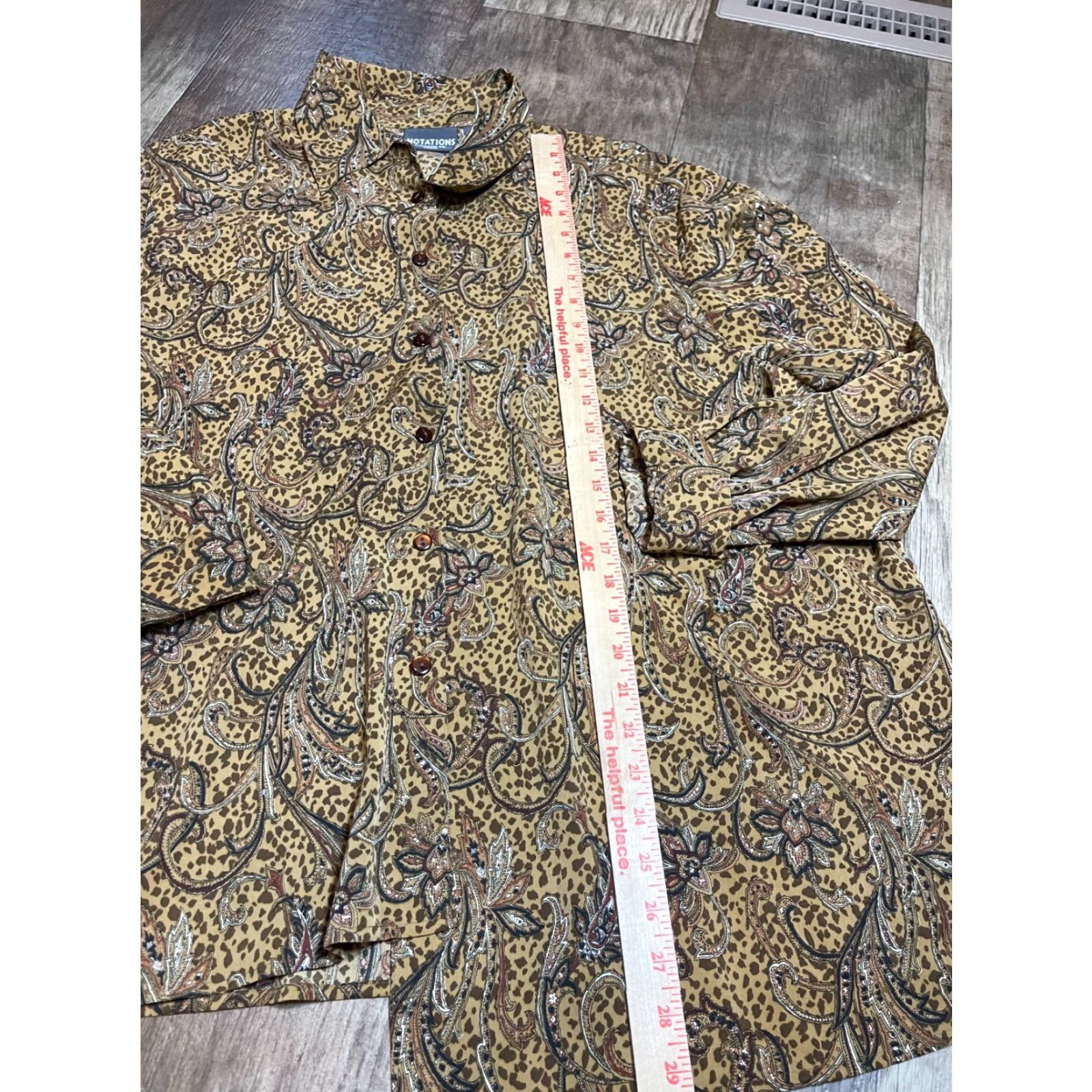 Vintage Notations Button Up Top Womens 24W Brown Long Sleeve Shirt Casual Button-Up Size 4XL / US 24-26 - 2 Thumbnail