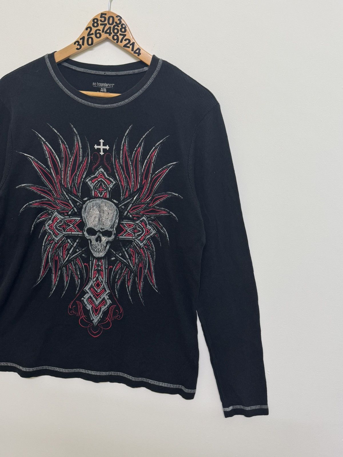Affliction No Boundaries Skull Cross and Wing Design Black Long Sleeve Size US L / EU 52-54 / 3 - 4 Thumbnail