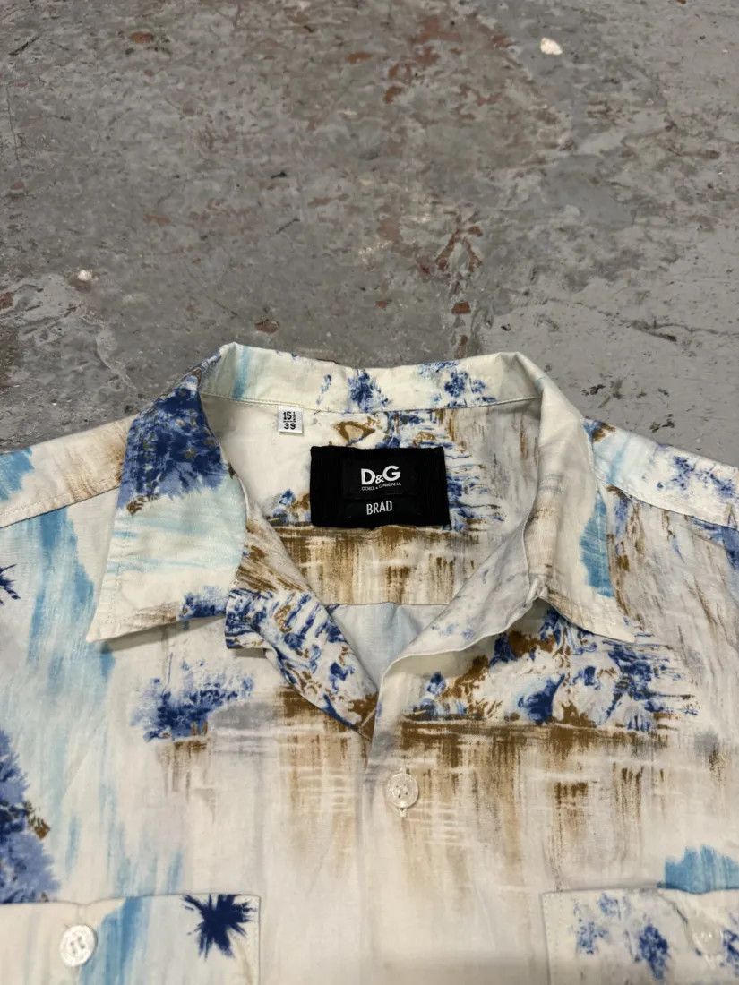 Dolce & Gabbana × Vintage 1990s Dolce & Gabbana White & Blue Abstract Nature Shirt Size US S / EU 44-46 / 1 - 8 Thumbnail