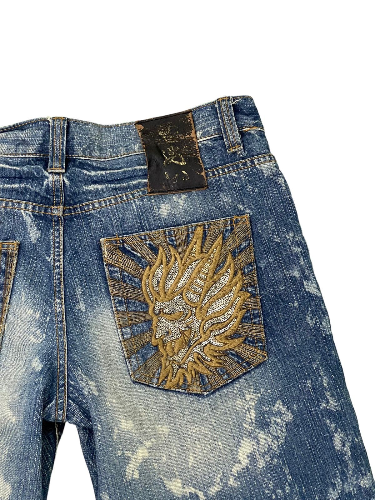 Japanese Brand Distress Thrash Acid Wash Oniarai Denim Regular Fit 7🟦4 Size US 35 - 21 Thumbnail