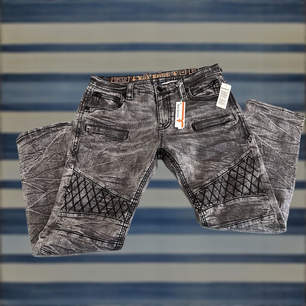 Vintage Rock Revival Jeans Distressed Biker Denim Mens 40x34 Gray NWT Size US 40 / EU 56 - 1 Thumbnail
