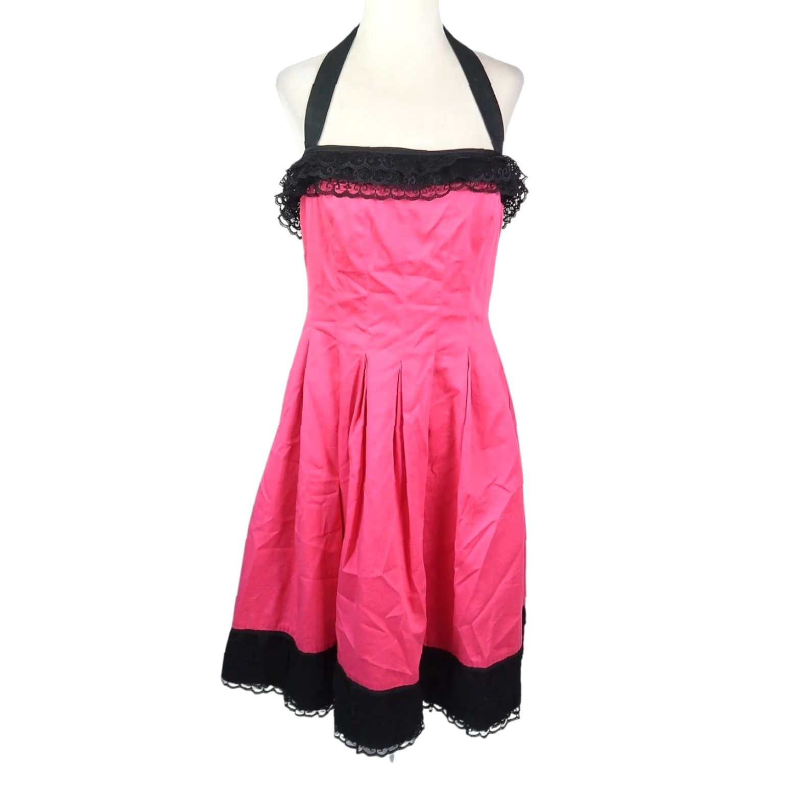 Vintage VINTAGE London Times Pink Halter Midi Dress Black Lace 12 Sleeveless Party/Cocktail A-Line Cotton Zip Mens? Women Size XL / US 12-14 / IT 48-50 - 2 Thumbnail