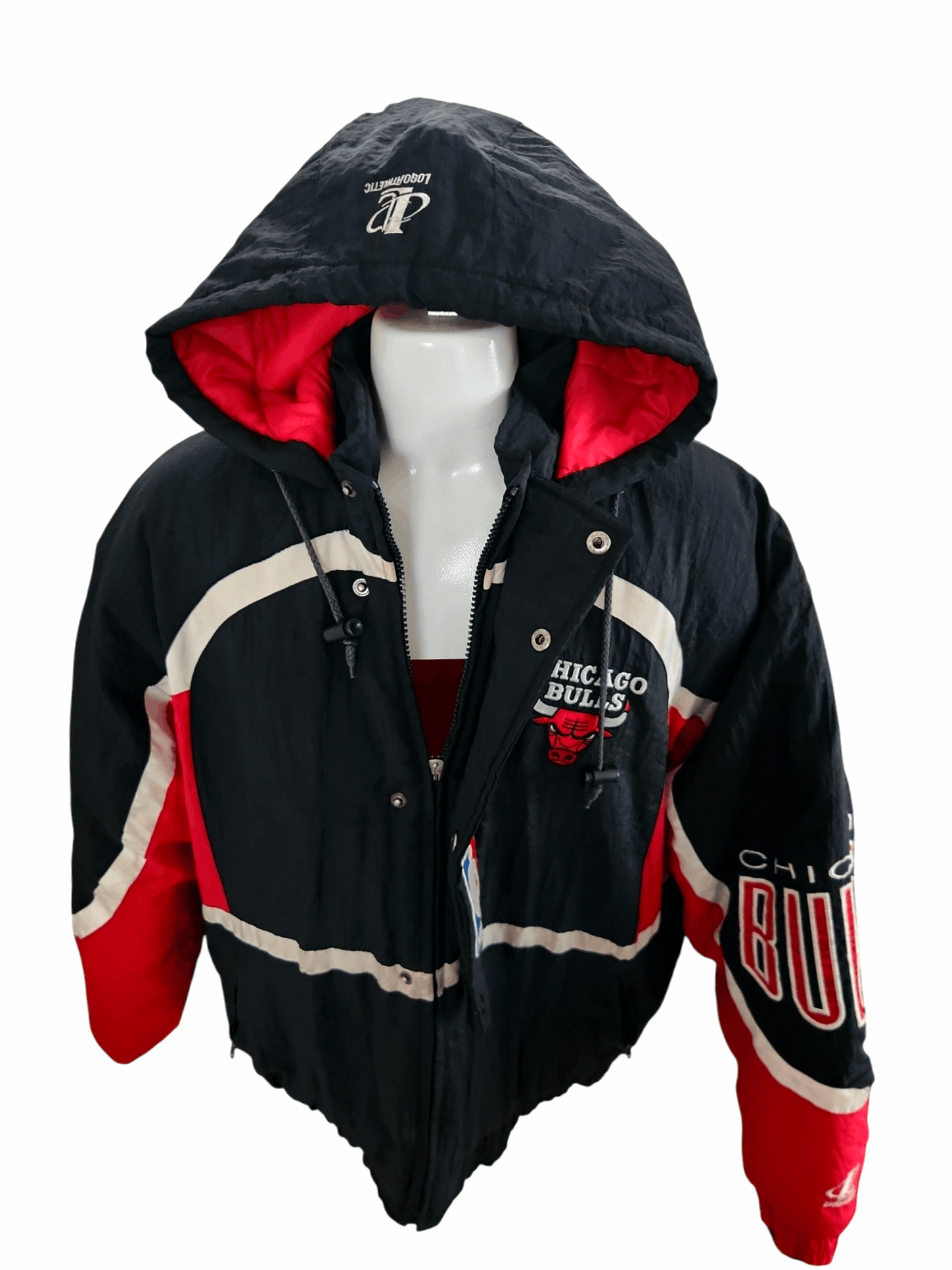 Logo Athletic × Vintage Vintage 90s Chicago Bulls Jacket Puffer Hooded Logo Athletic Size US XL / EU 56 / 4 - 4 Thumbnail