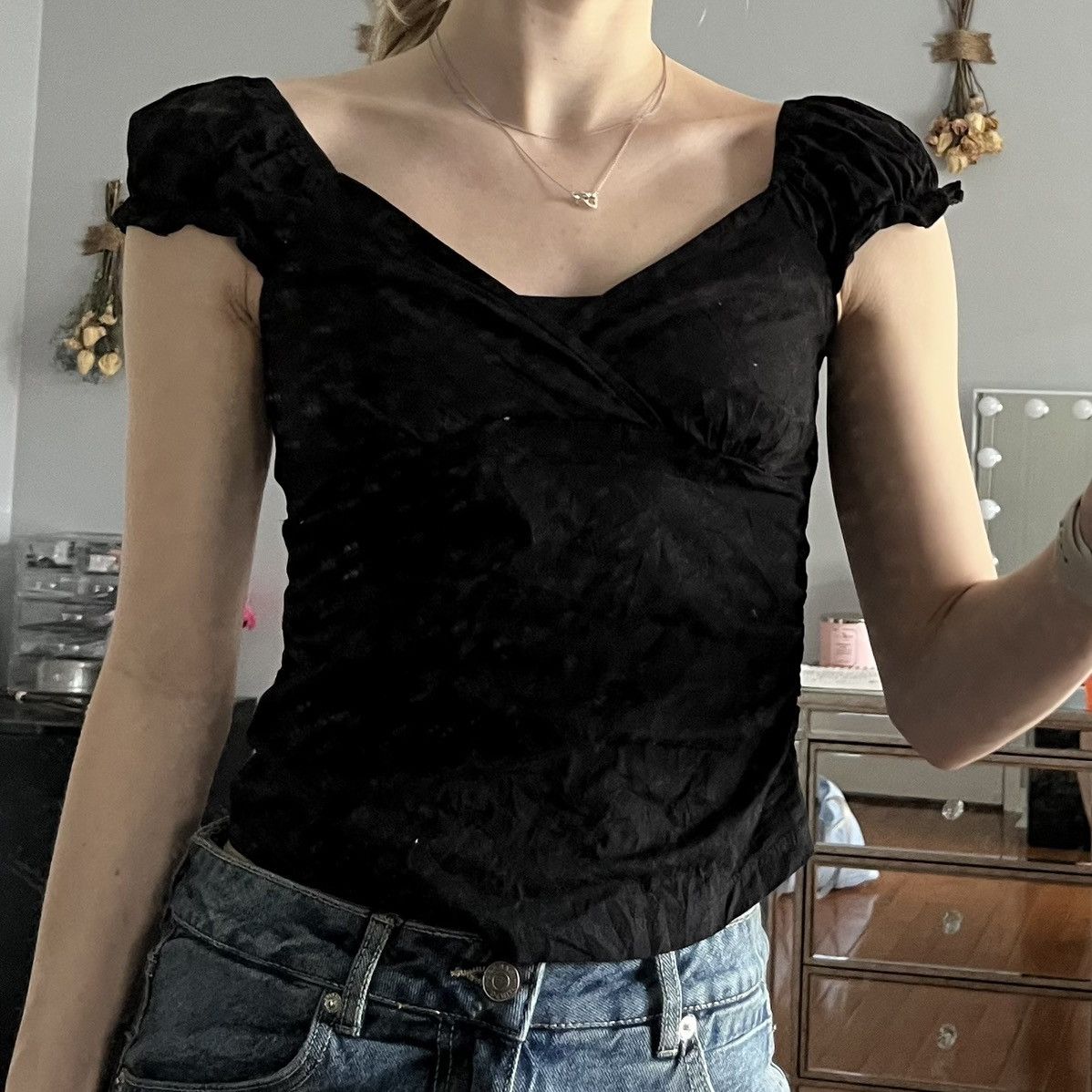 Vintage Vintage Black Puff Sleeve Top Size S / US 4 / IT 40 - 2 Thumbnail