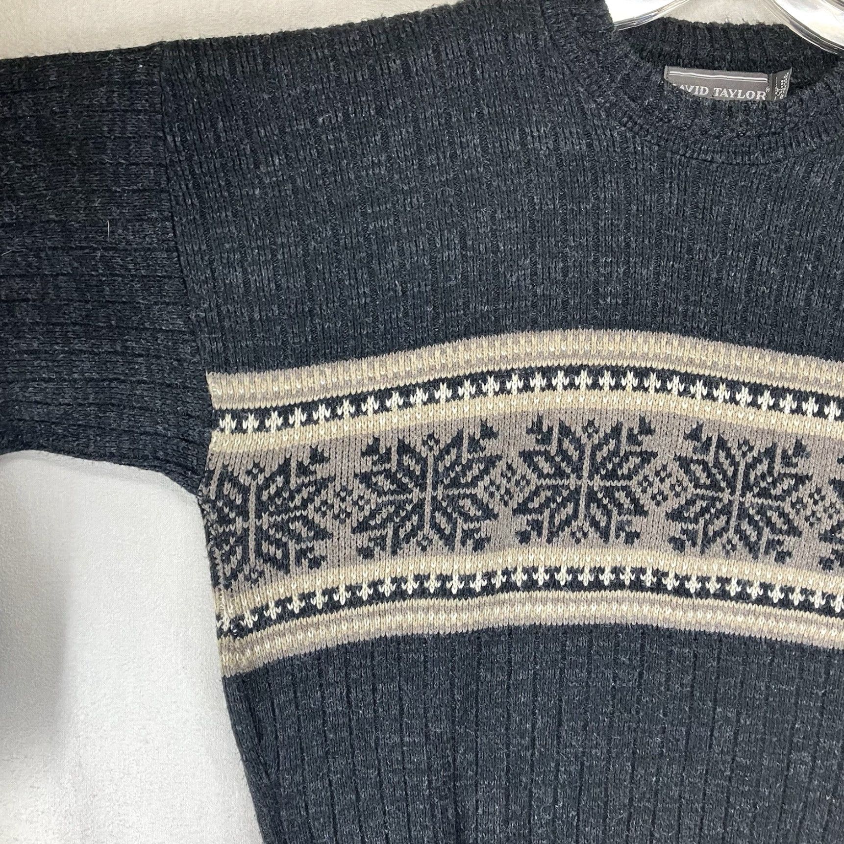 Vintage VINTAGE David Taylor Sweater Mens LT TALL Fair Isle Knit Pullover Black Crew Neck Long Sleeve 90s USA Pullover Jumper Knit Casual Size US L / EU 52-54 / 3 - 7 Thumbnail