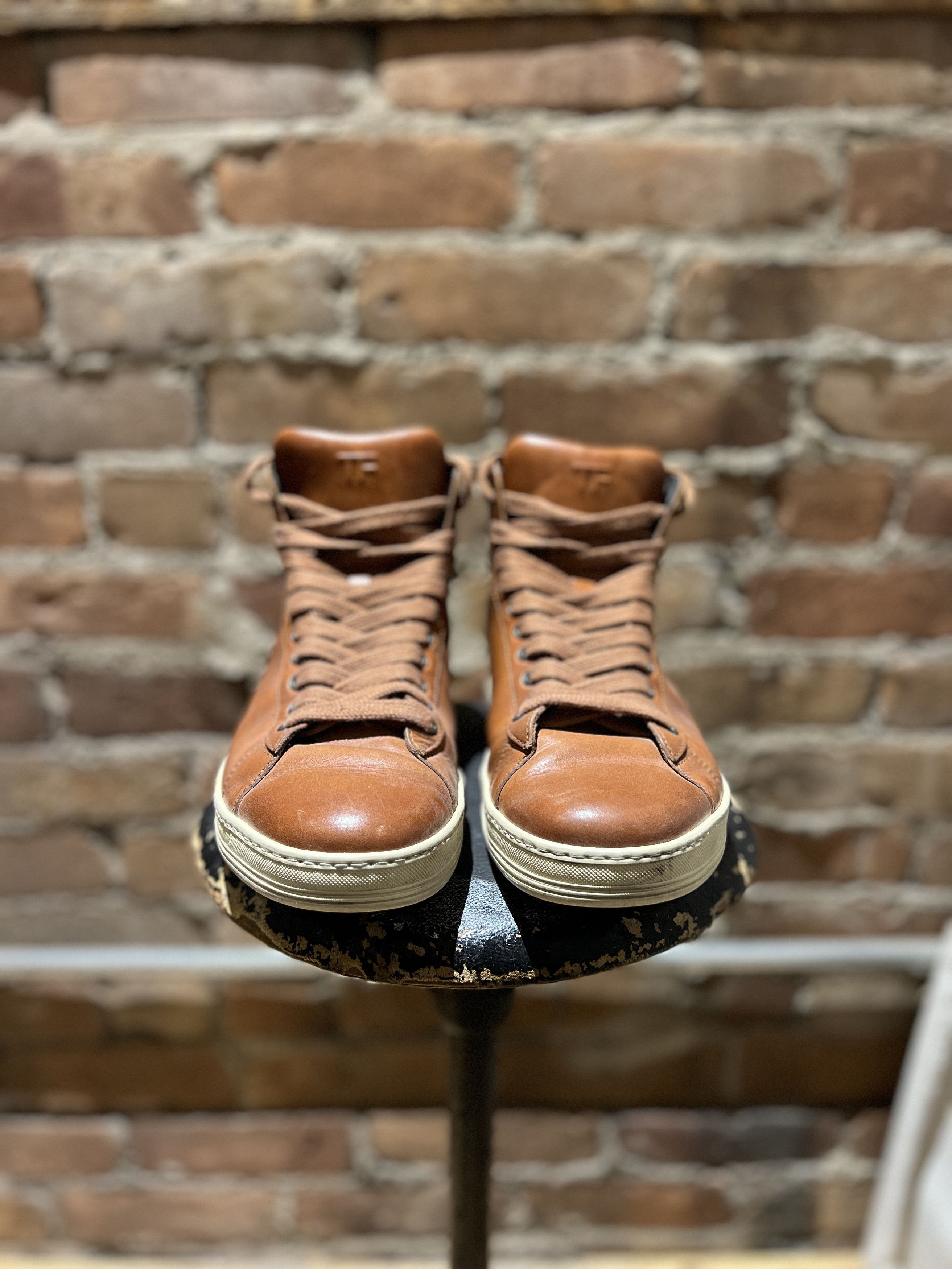 Tom Ford Tom Ford Brown Leather High-Top Sneakers – Cognac Brown Size US 8 / EU 41 - 1 Thumbnail