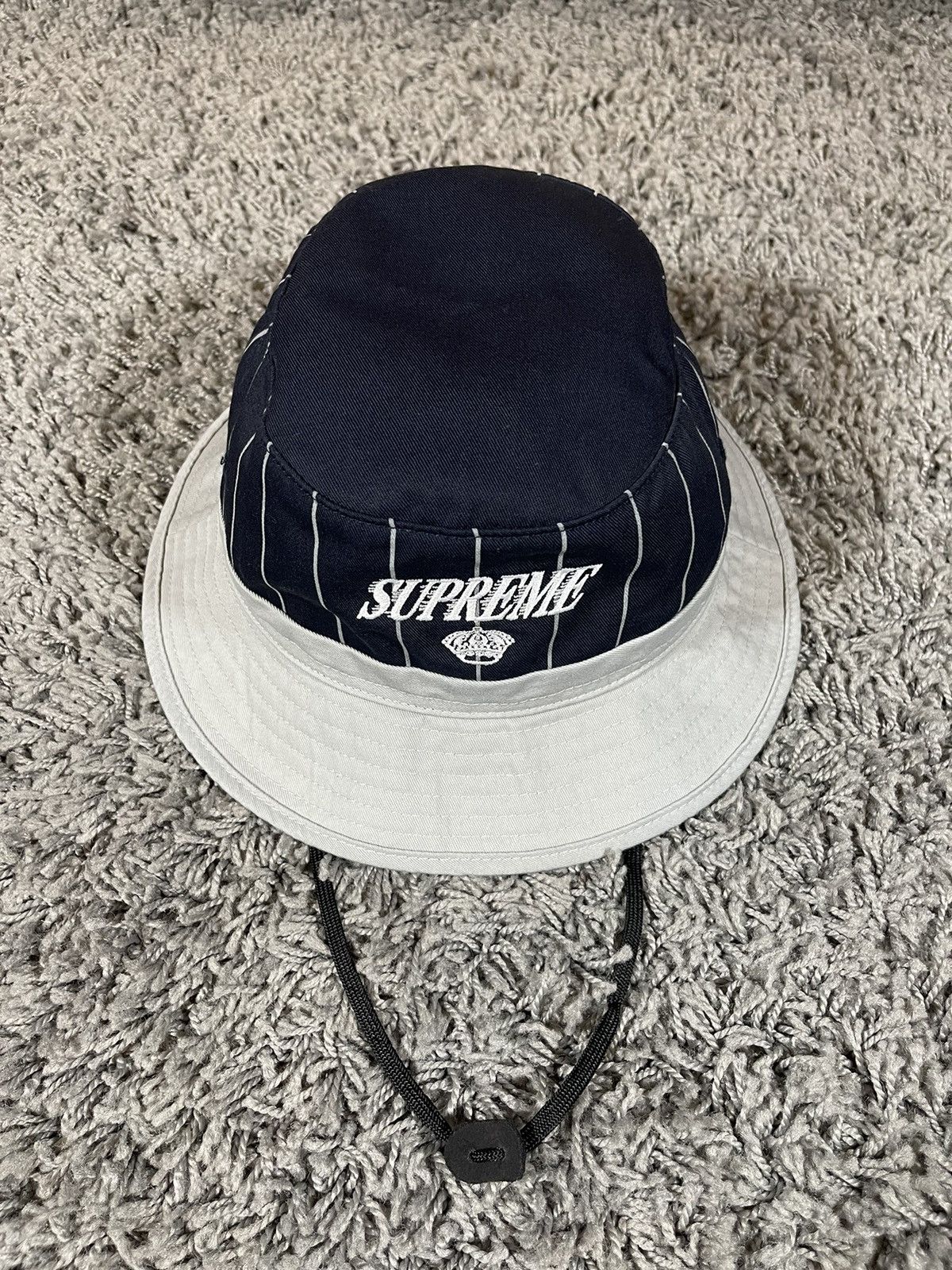 Supreme Pin Stripe Camp Cap おおっ ネイビー