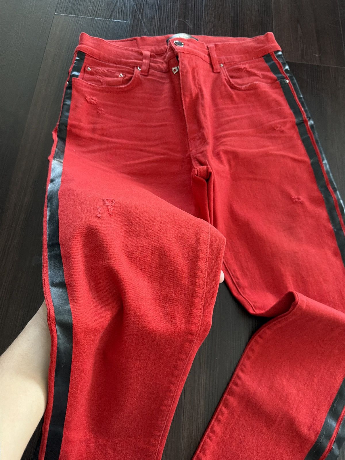 Amiri Amiri All Red With Black Stripe Jeans Size US 34 / EU 50 - 2 Thumbnail