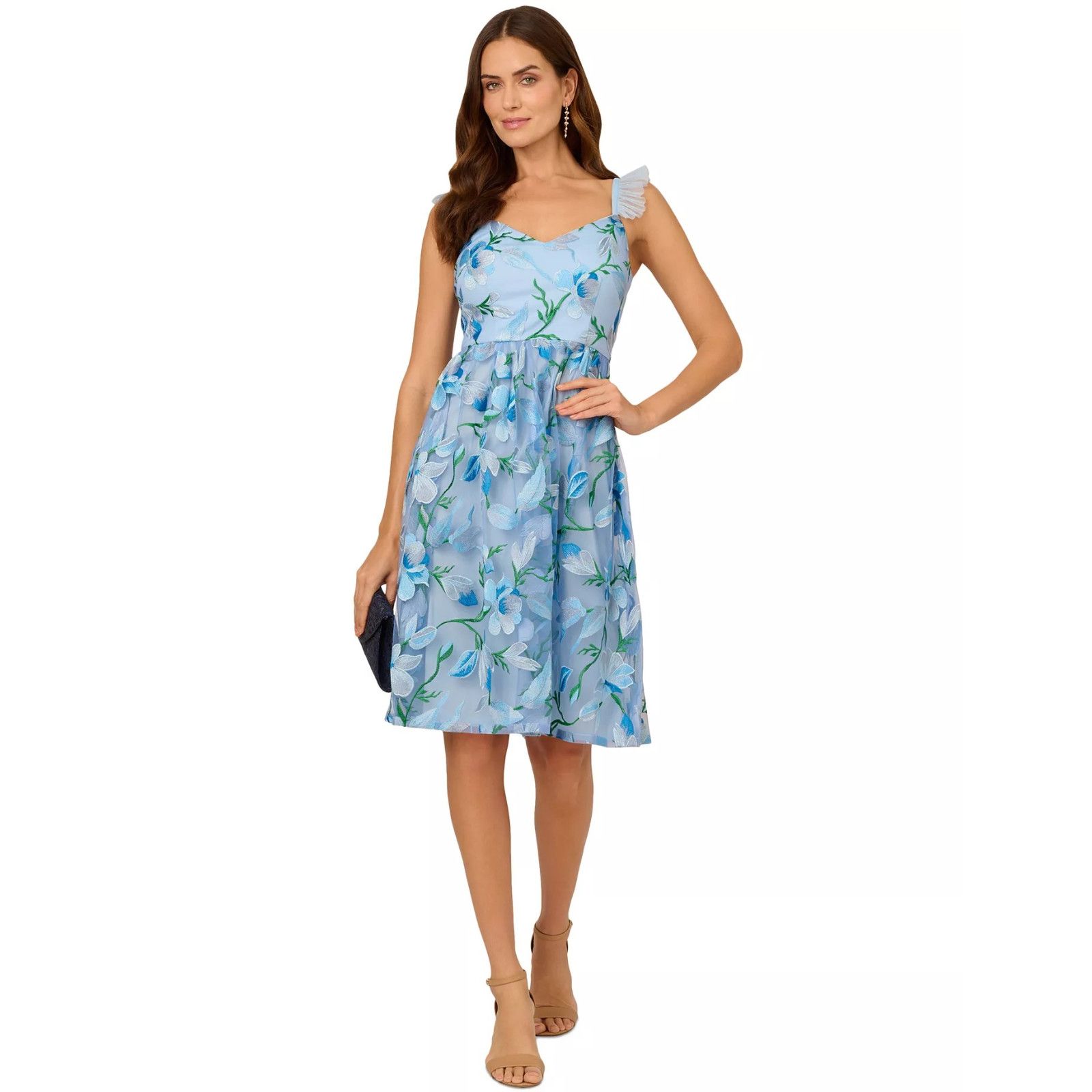 Adrianna Papell Adrianna Papell Women's Flutter-Sleeve Embroidered Dressi 8 Size M / US 6-8 / IT 42-44 - 1 Thumbnail