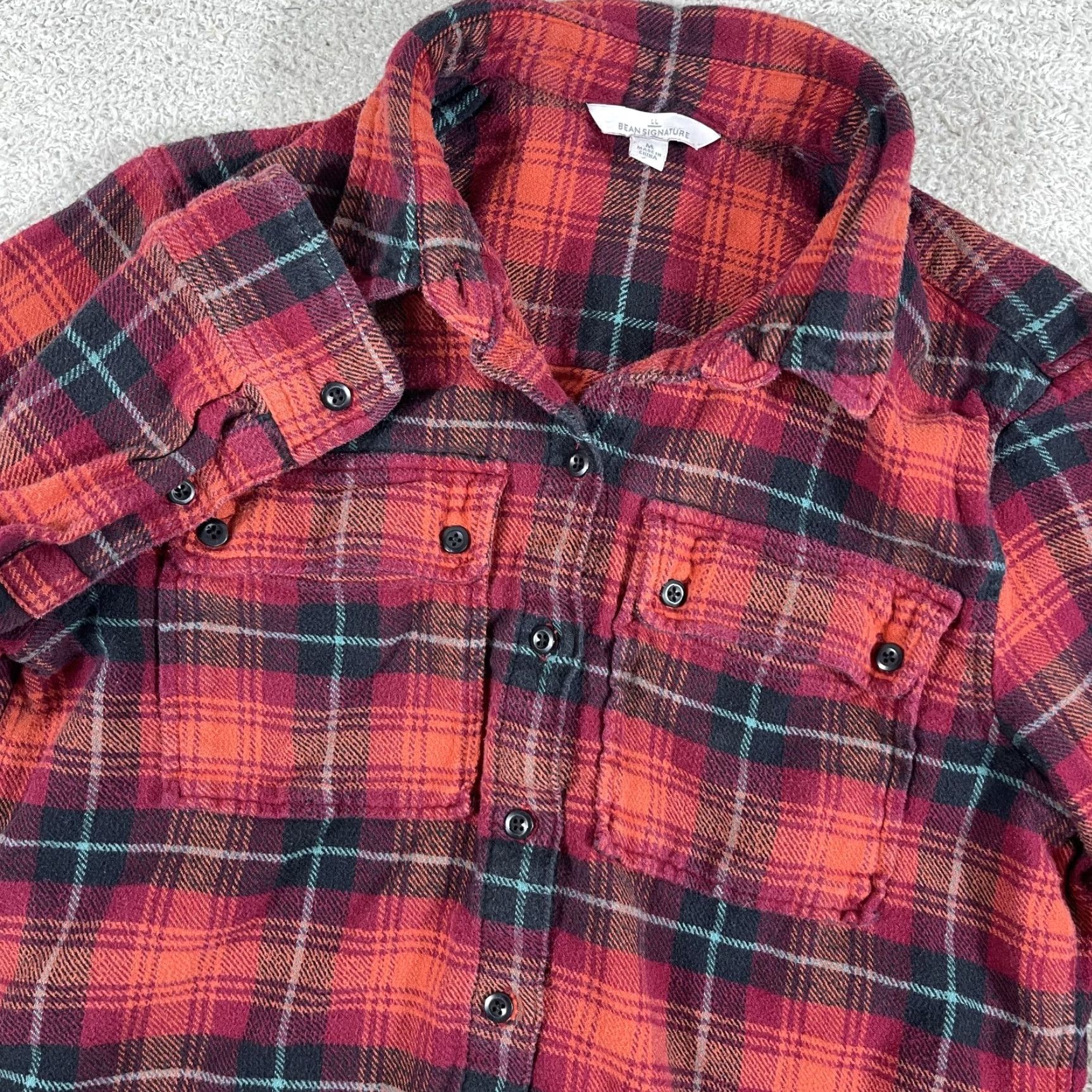 Vintage LL Bean Signature Flannel Shirt Women's Medium Plaid Red Lumberjack Hiking Swift Shirt Size M / US 6-8 / IT 42-44 - 2 Thumbnail