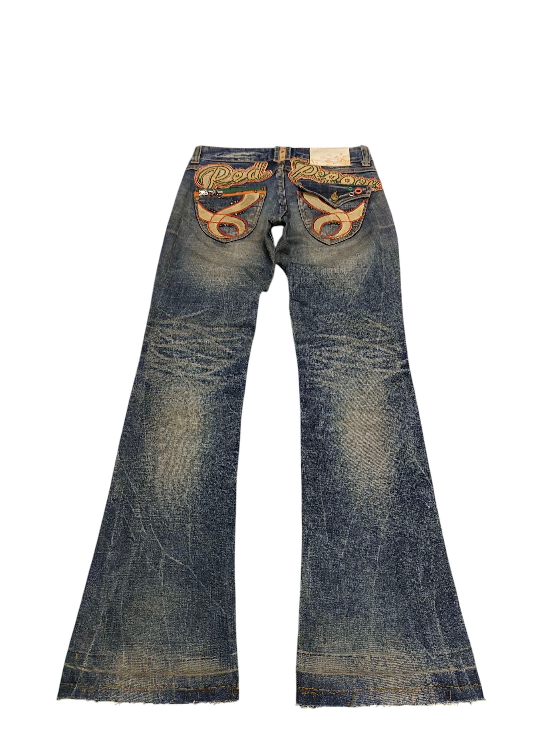 Le Grande Bleu (L.G.B.) Flare Jeans Red Pepper Embroid Distress Bootcut Low Rise Y2k Size US 27 - 2 Thumbnail