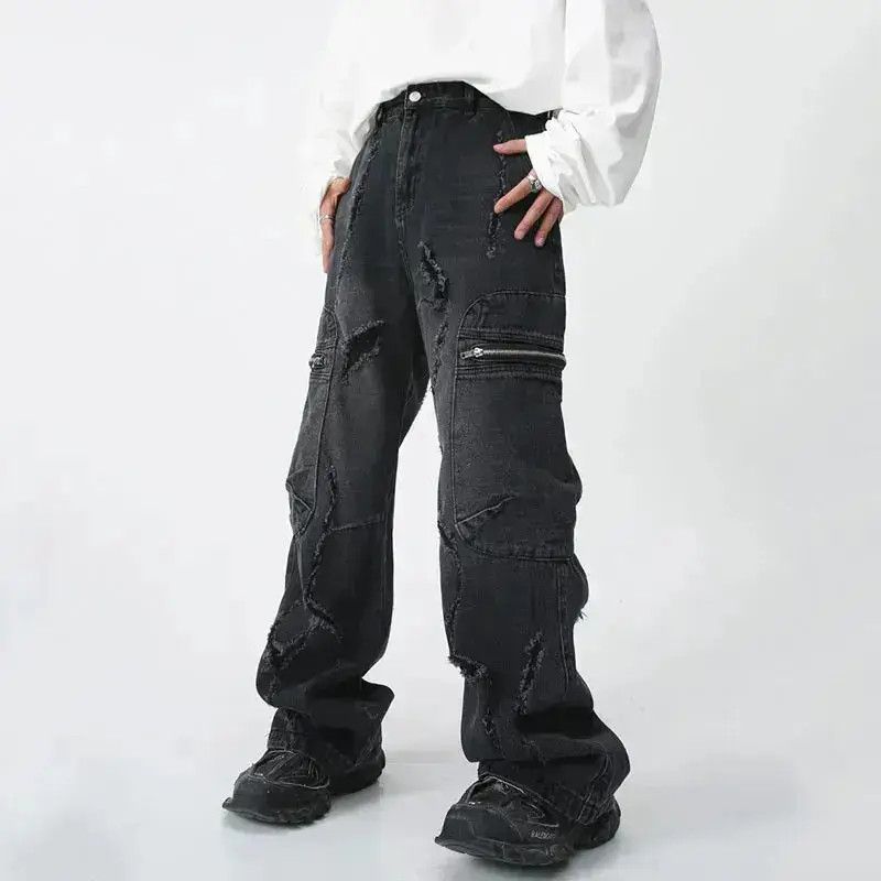 Japanese Brand Retro straight leg ripped loose jeans Size US 32 / EU 48 - 6 Thumbnail