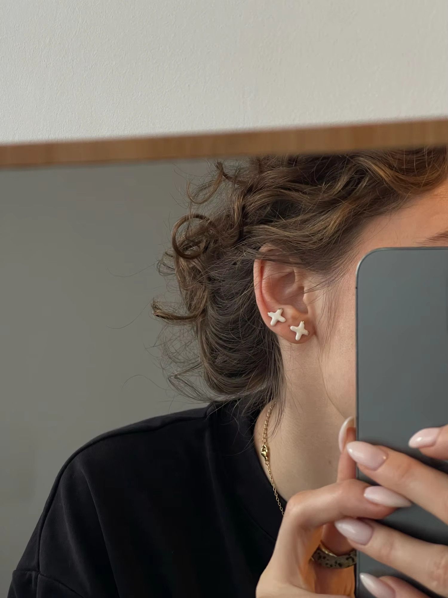 Jewelry X Shape Stud Earrings Ceramic Ear Gift For Her Size ONE SIZE - 2 Thumbnail